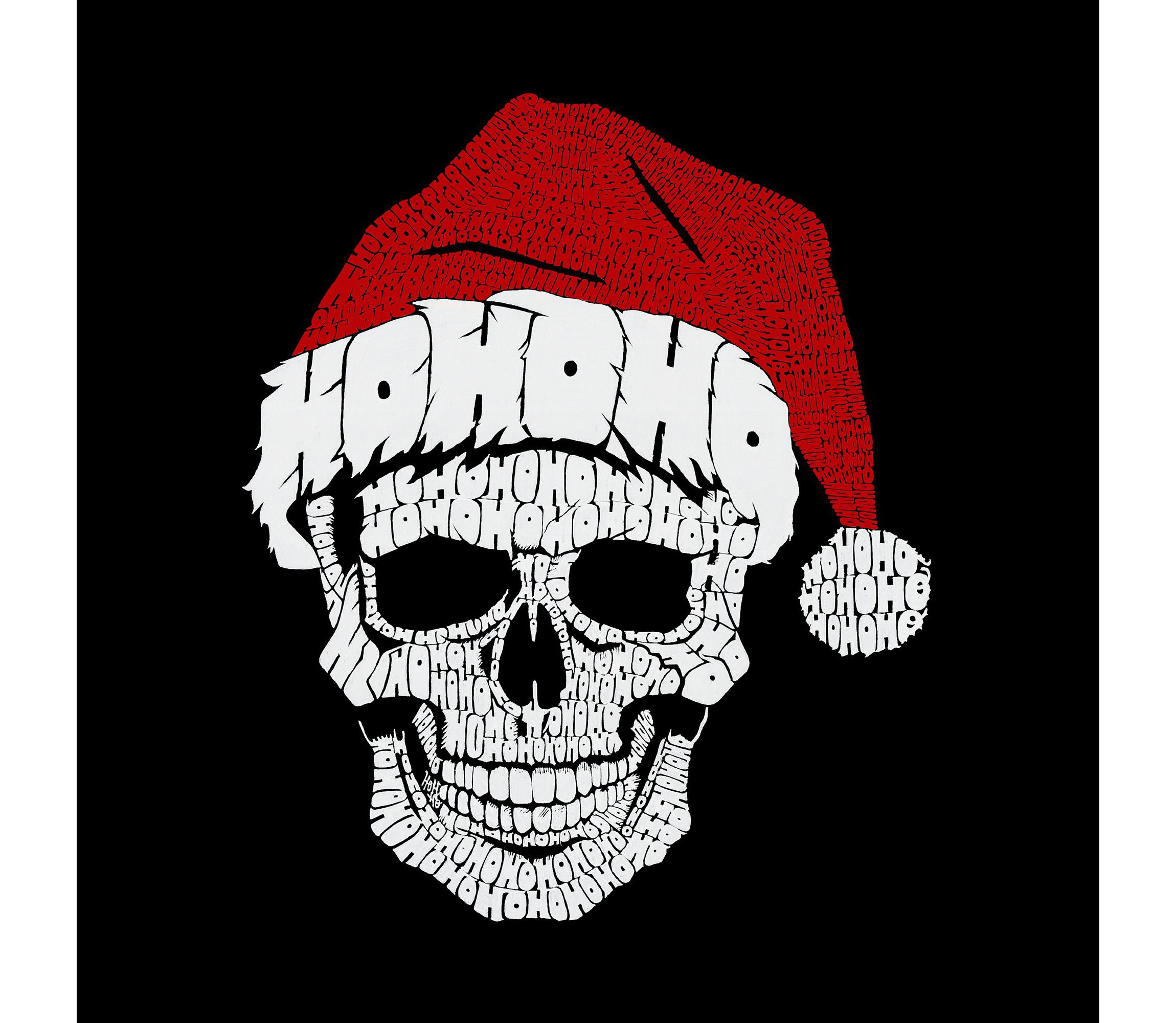 Mens Raglan Baseball Word Art T-Shirt - Santa Skull