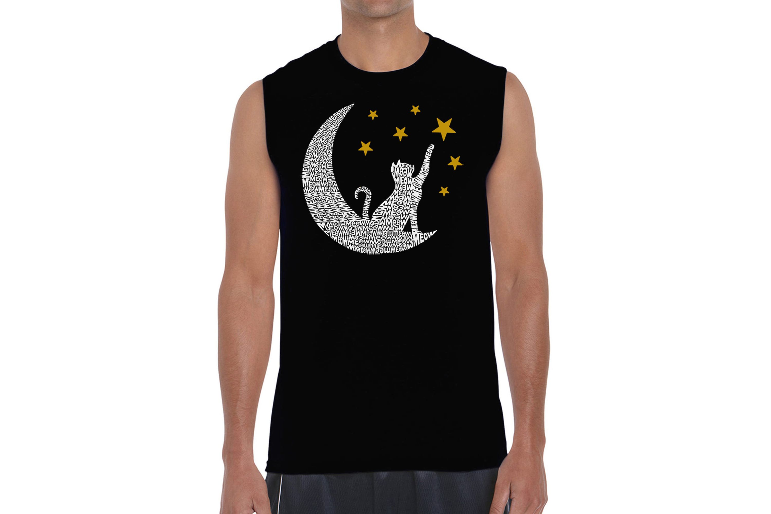Mens Word Art Sleeveless T-Shirt - Cat Moon