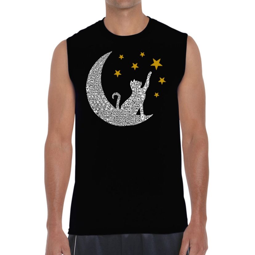 Mens Word Art Sleeveless T-Shirt - Cat Moon