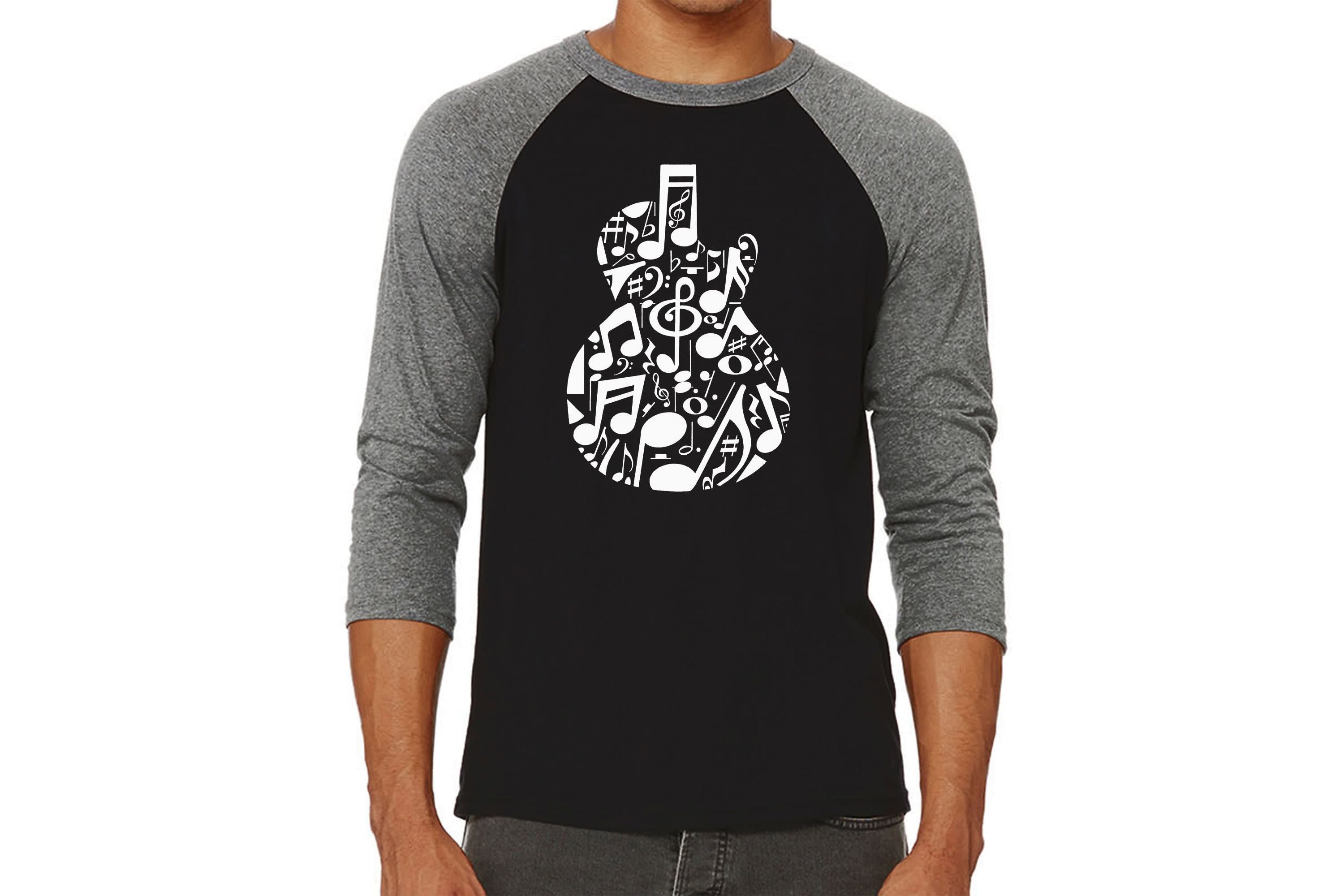 Mens Raglan Baseball Word Art T-Shirt  - Music Notes Guitar