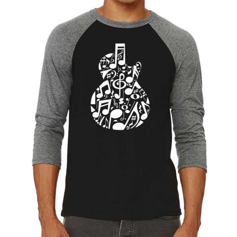 Mens Raglan Baseball Word Art T-Shirt  - Music Notes Guitar