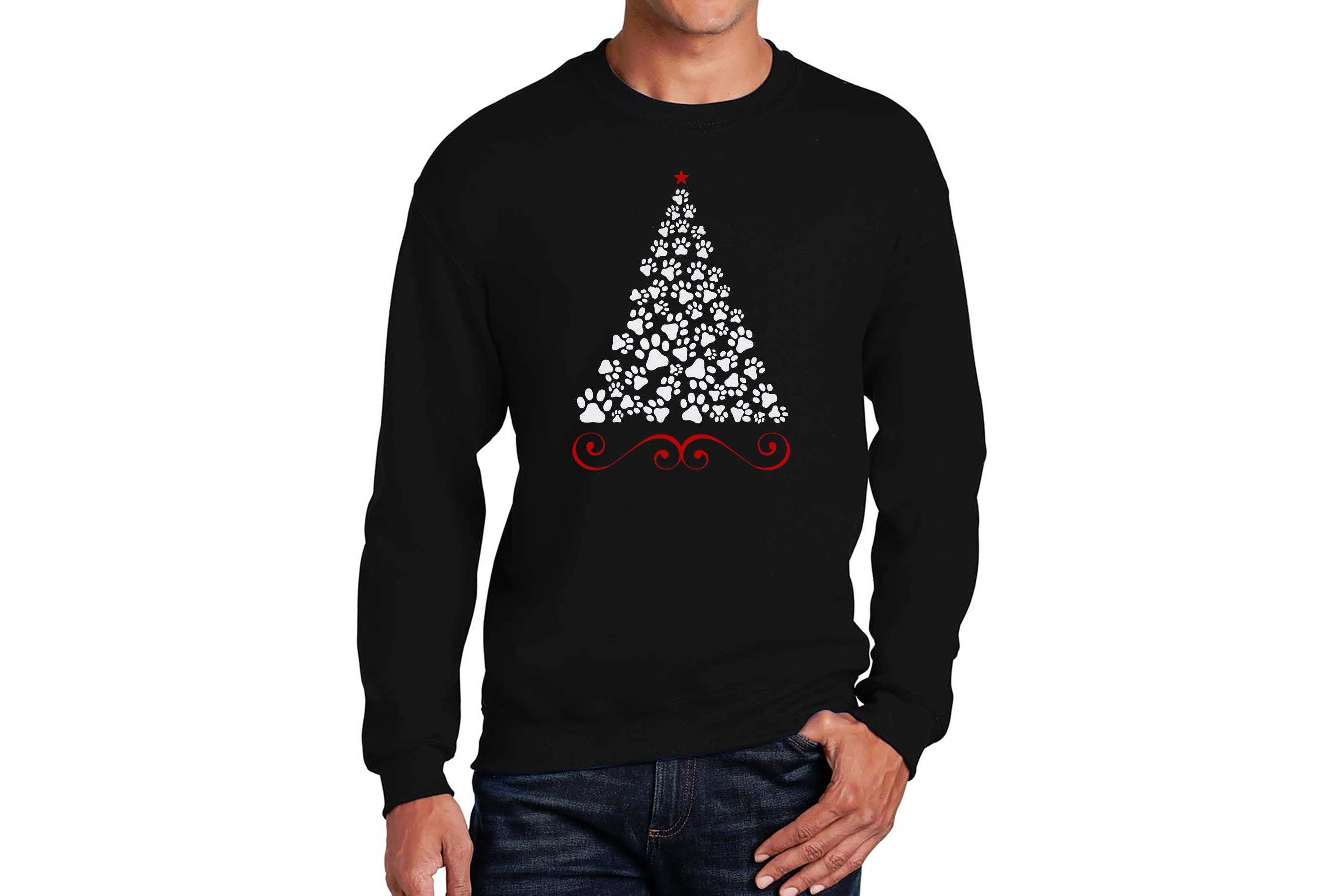 Mens Word Art Crewneck Sweatshirt - Paw Christmas Tree