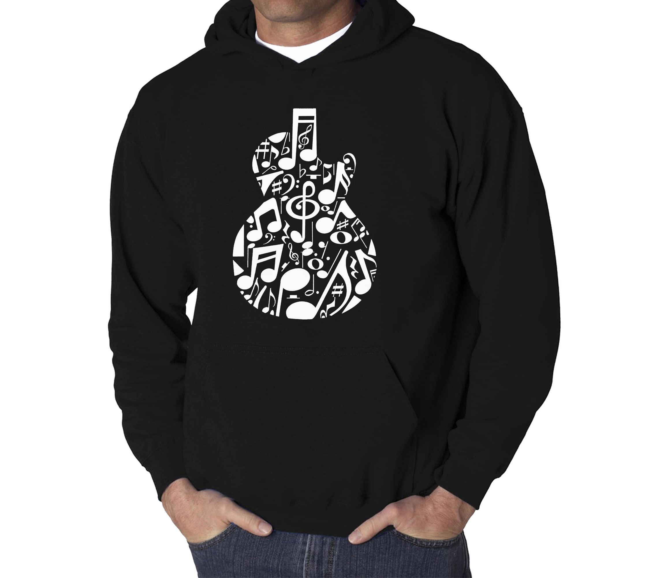 Mens Word Art Hooded Sweatshirt  - Music Notes Guitar