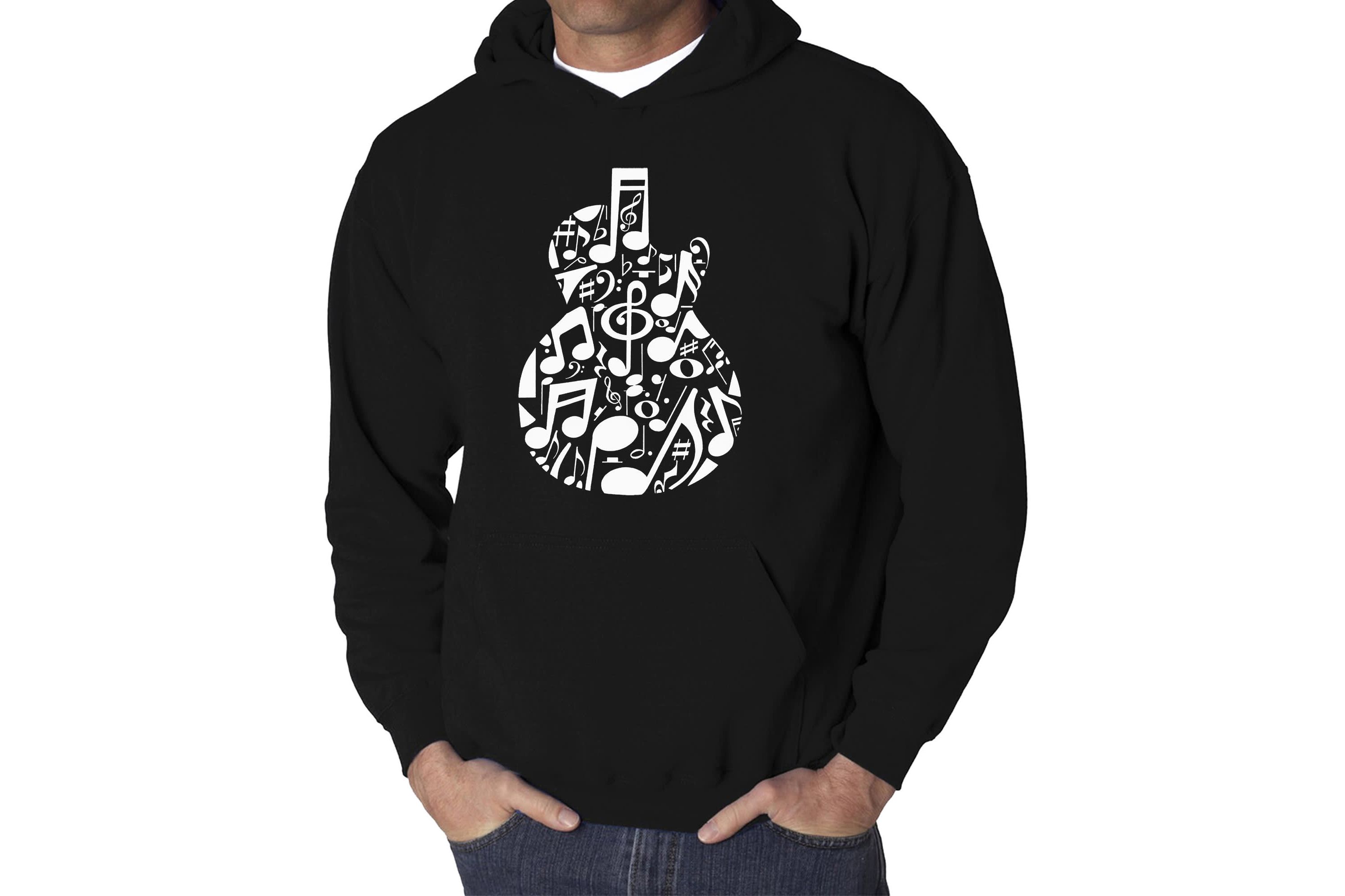 Mens Word Art Hooded Sweatshirt  - Music Notes Guitar