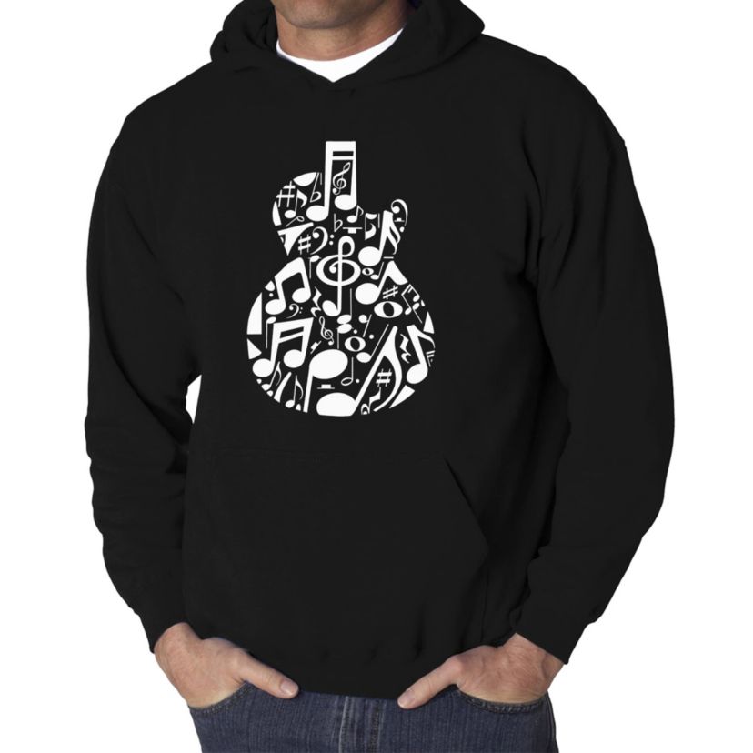 Mens Word Art Hooded Sweatshirt  - Music Notes Guitar