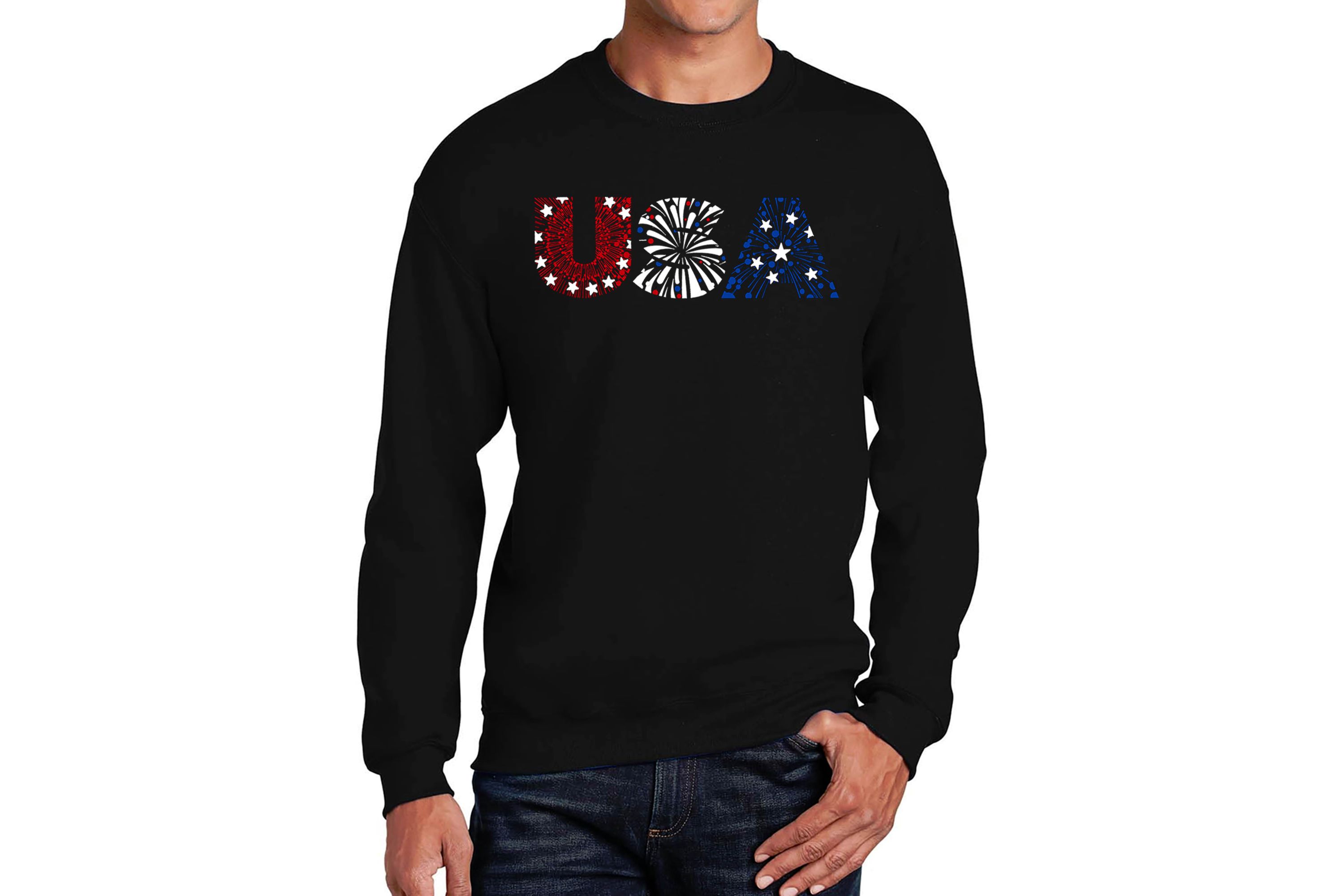 Mens Word Art Crewneck Sweatshirt - USA Fireworks