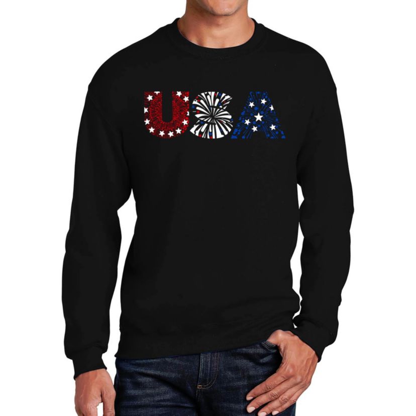 Mens Word Art Crewneck Sweatshirt - USA Fireworks