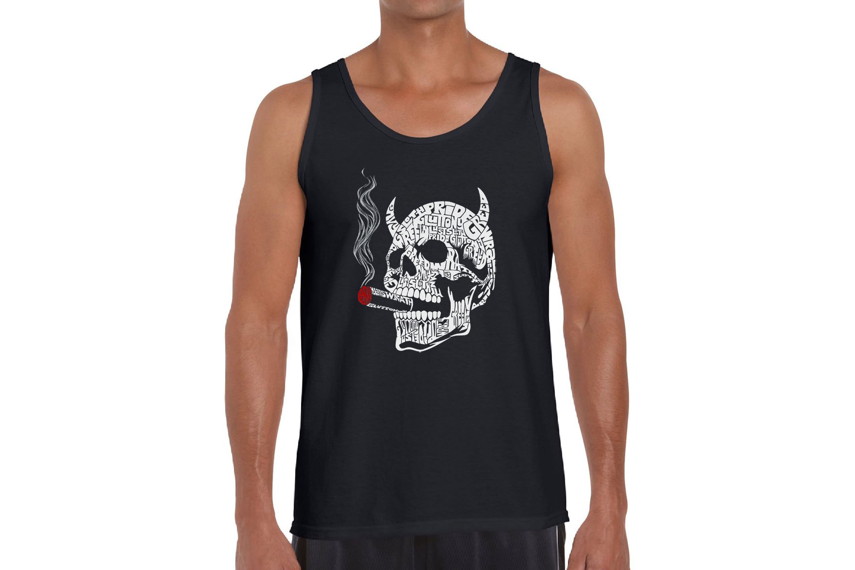 Mens Word Art Tank Top - 7 Deadly Sins Skull
