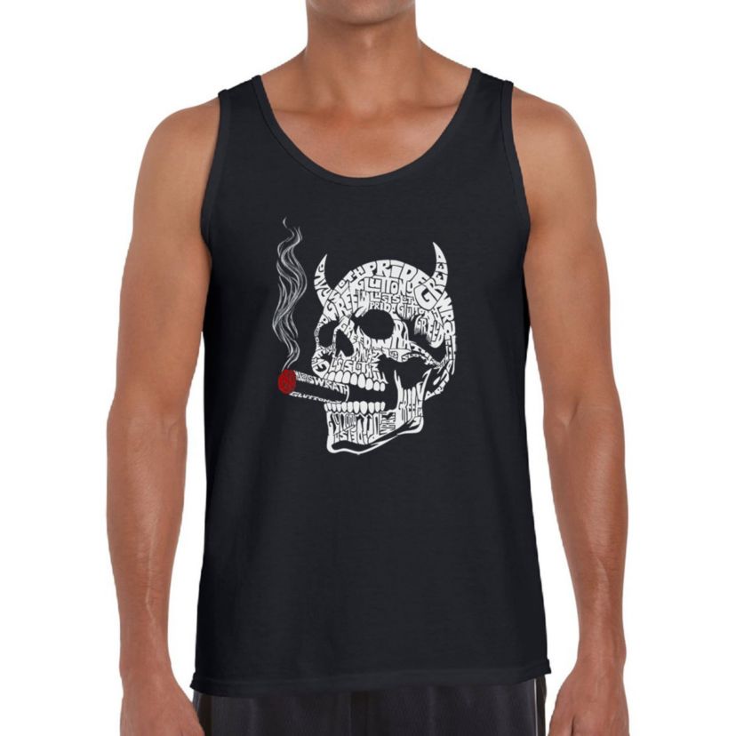 Mens Word Art Tank Top - 7 Deadly Sins Skull