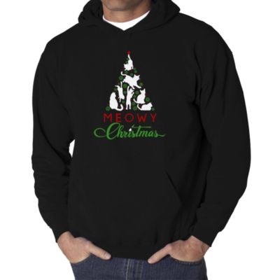 LA Pop Art Men's Word Art Hooded Sweatshirt - Meowy Christmas Tree, Black, 2XL