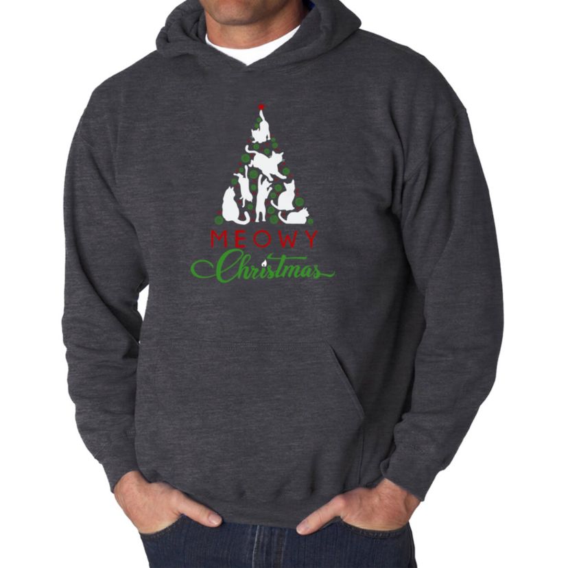 Mens Word Art Hooded Sweatshirt - Meowy Christmas Tree
