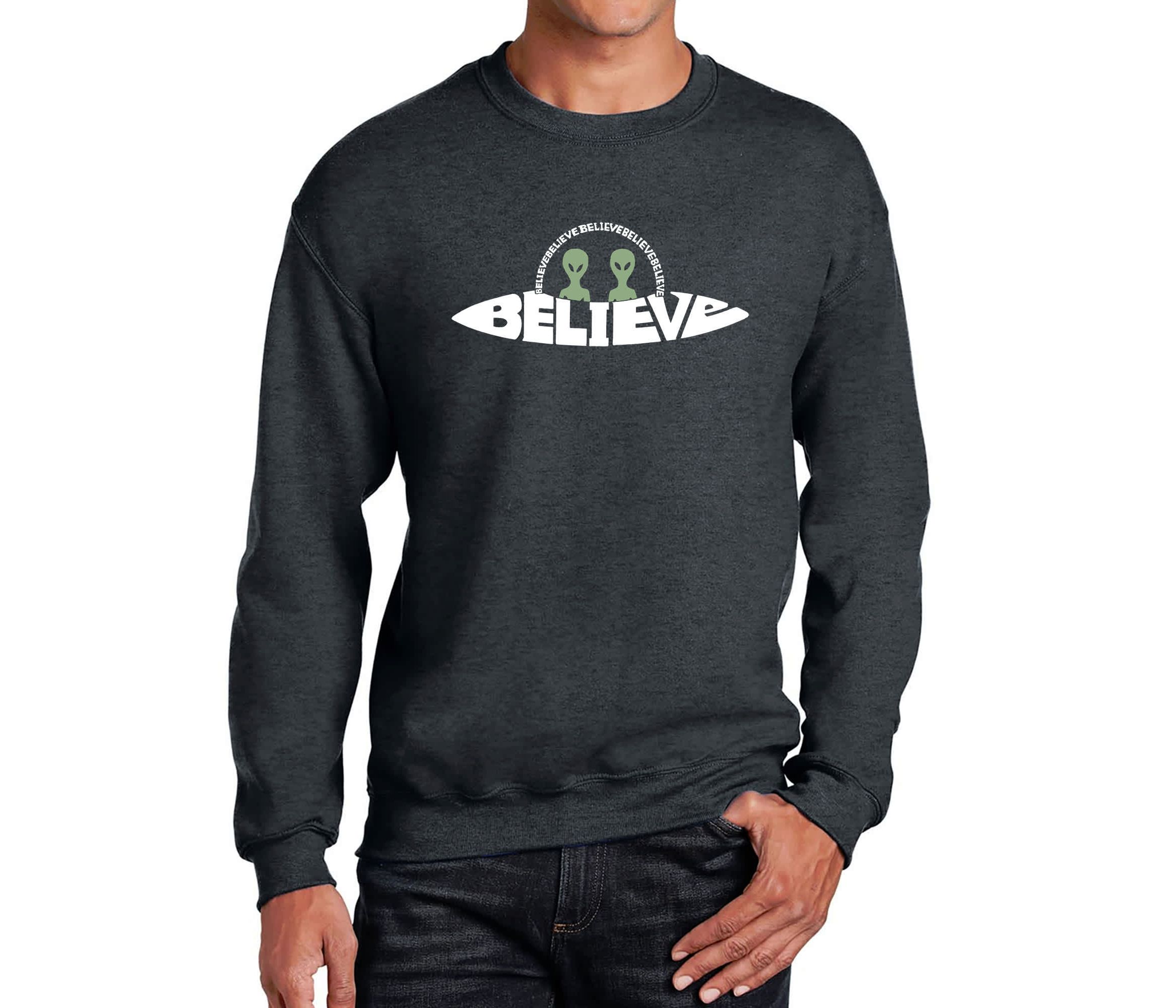 Mens Word Art Crewneck Sweatshirt  - Believe UFO