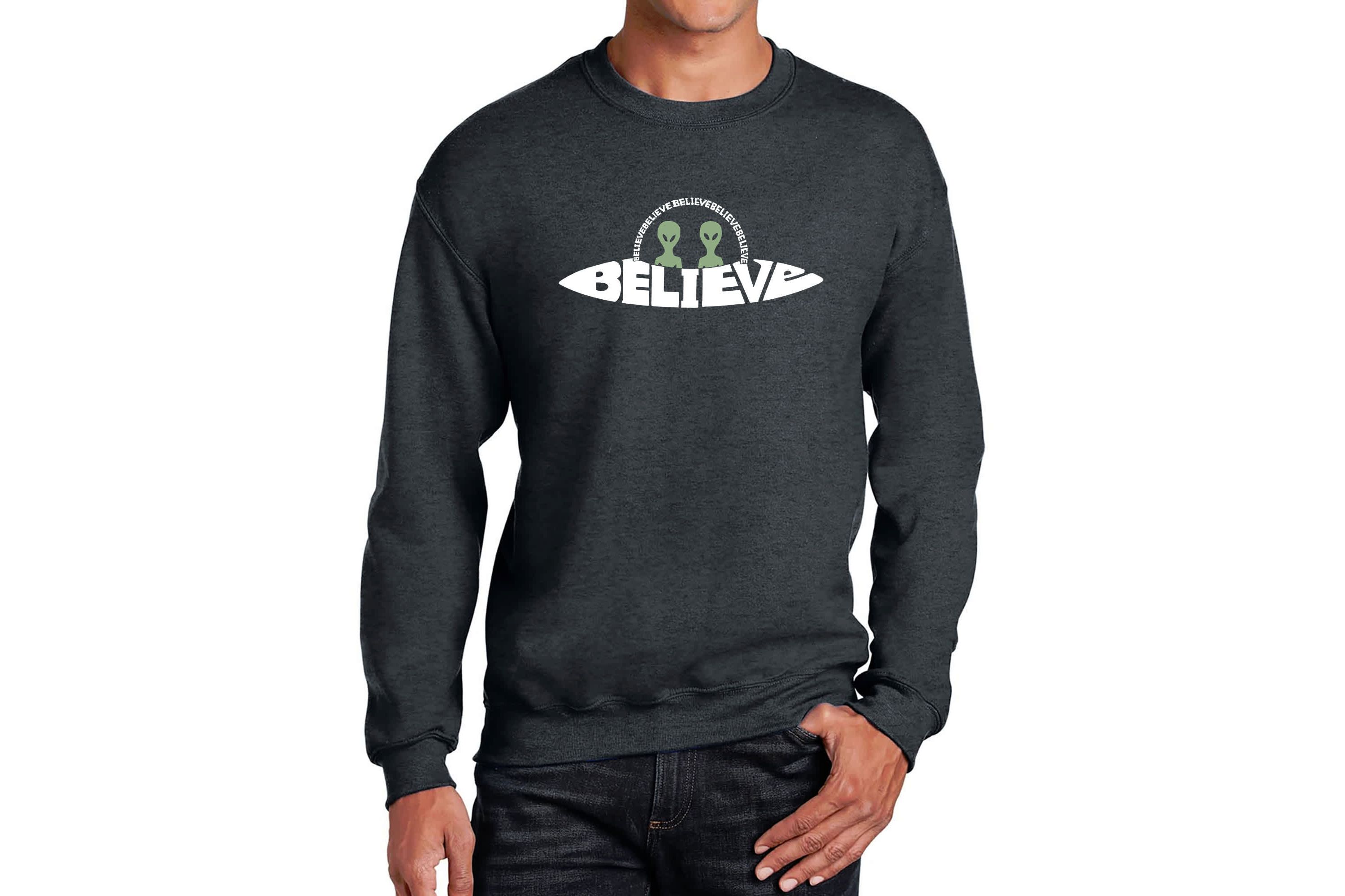 Mens Word Art Crewneck Sweatshirt  - Believe UFO