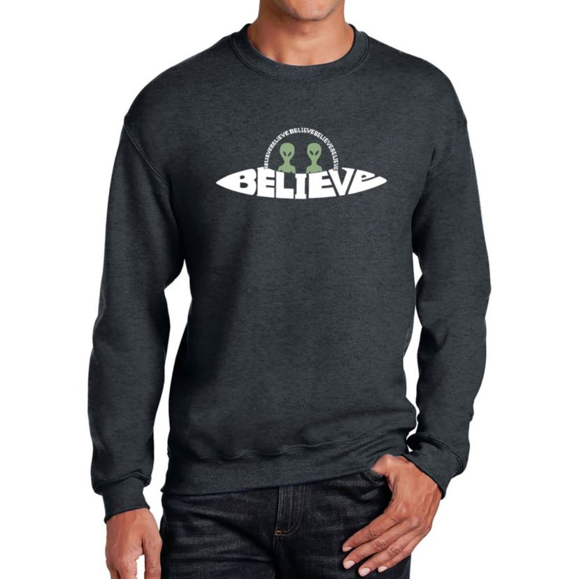 Mens Word Art Crewneck Sweatshirt  - Believe UFO