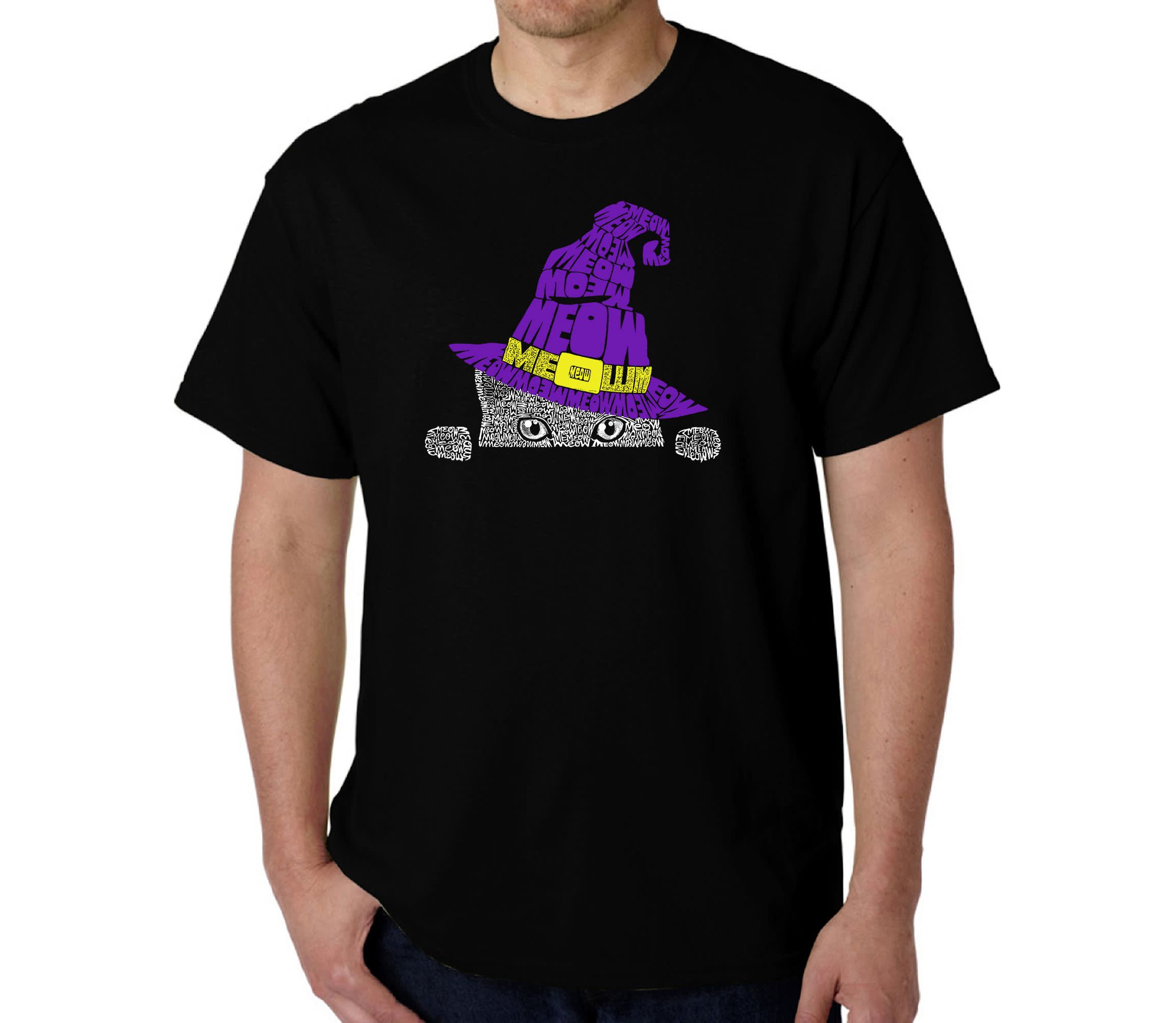 Mens Word Art T-Shirt - Peeking Witch Cat