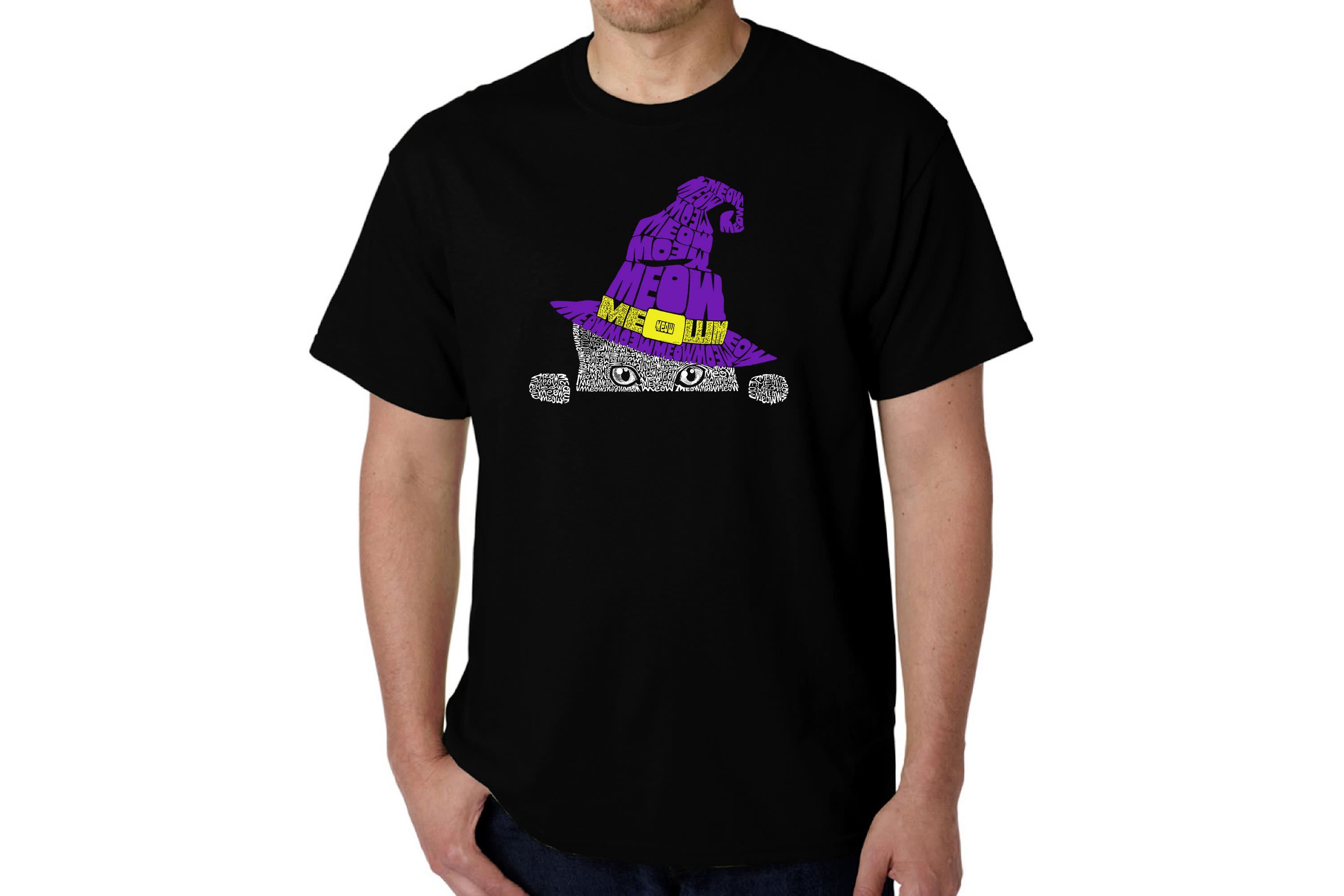 Mens Word Art T-Shirt - Peeking Witch Cat