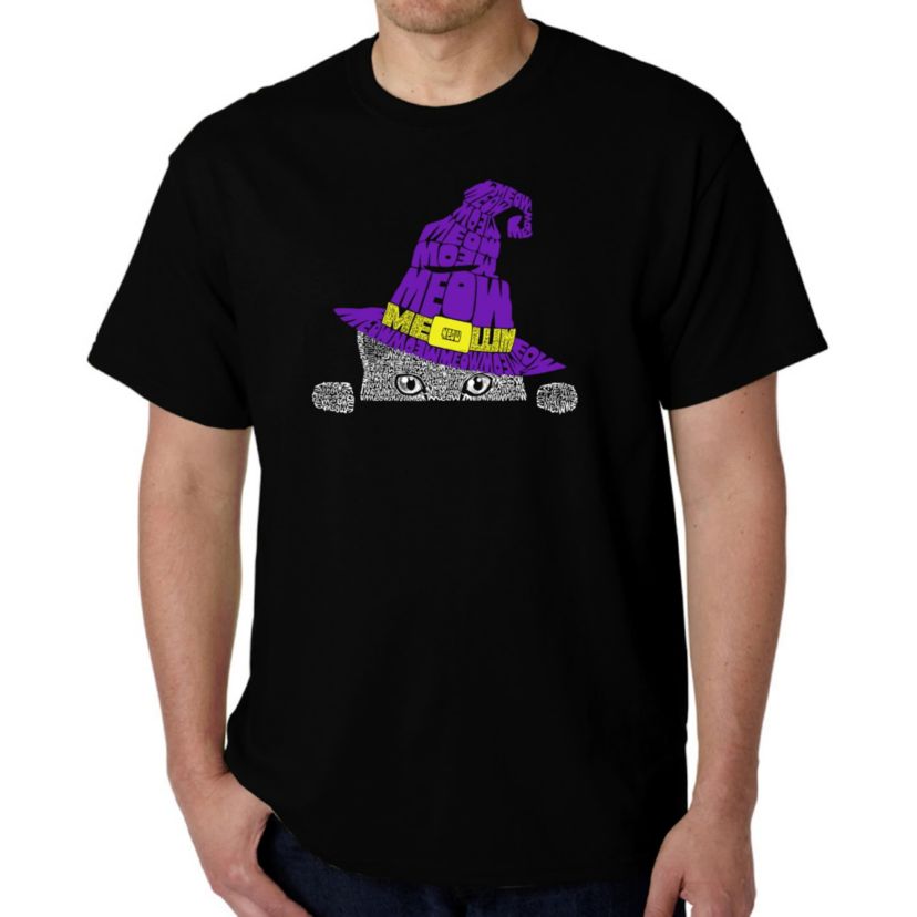 Mens Word Art T-Shirt - Peeking Witch Cat