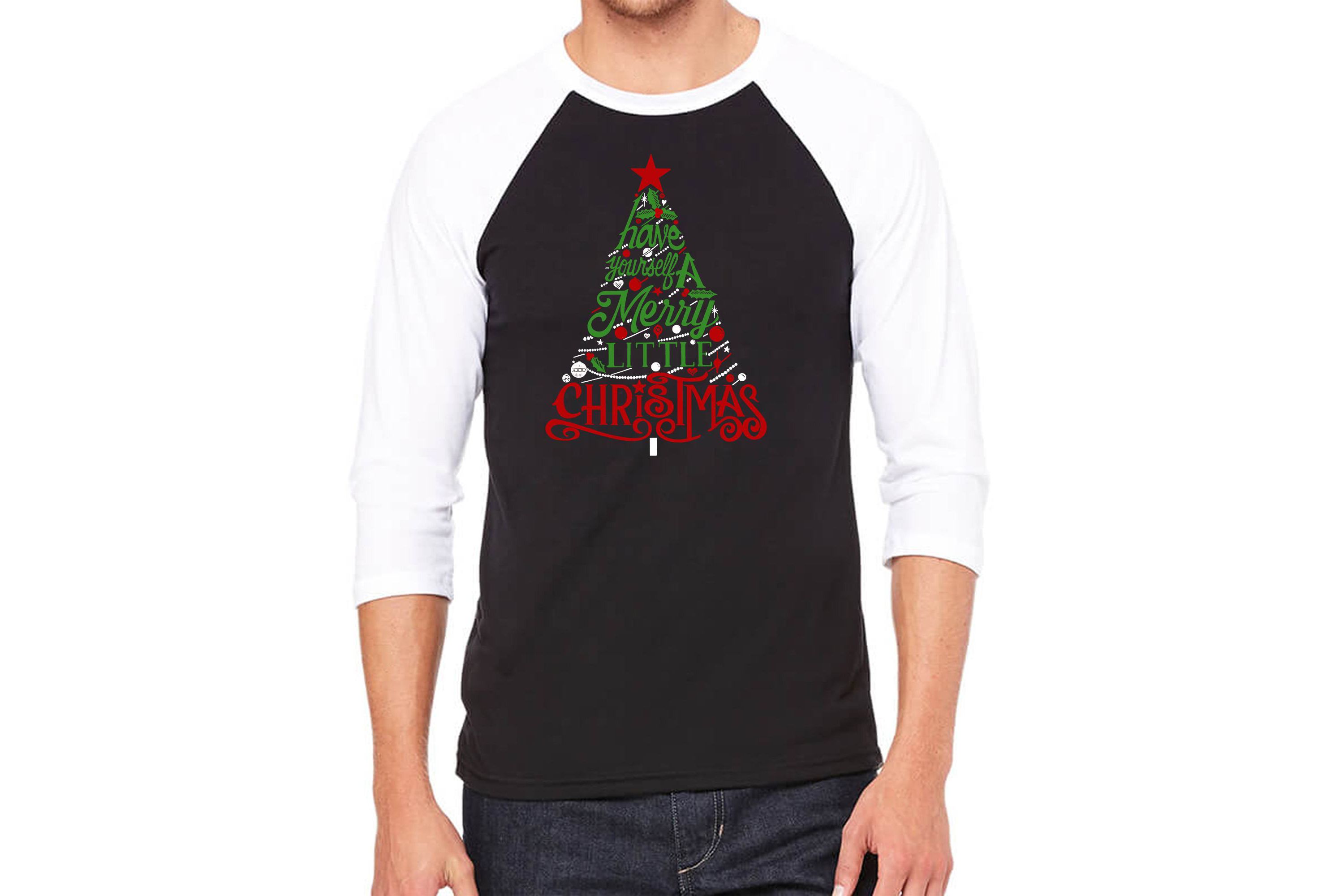 Mens Raglan Baseball Word Art T-Shirt - Have Yourself a Merry Little Christmas