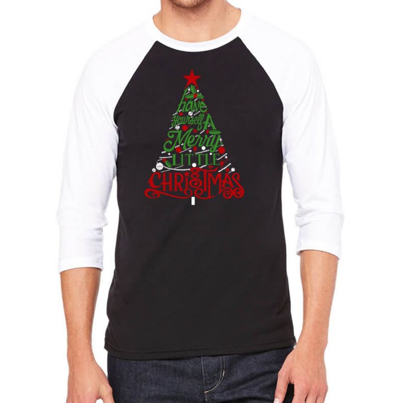 Mens Raglan Baseball Word Art T-Shirt - Have Yourself a Merry Little Christmas
