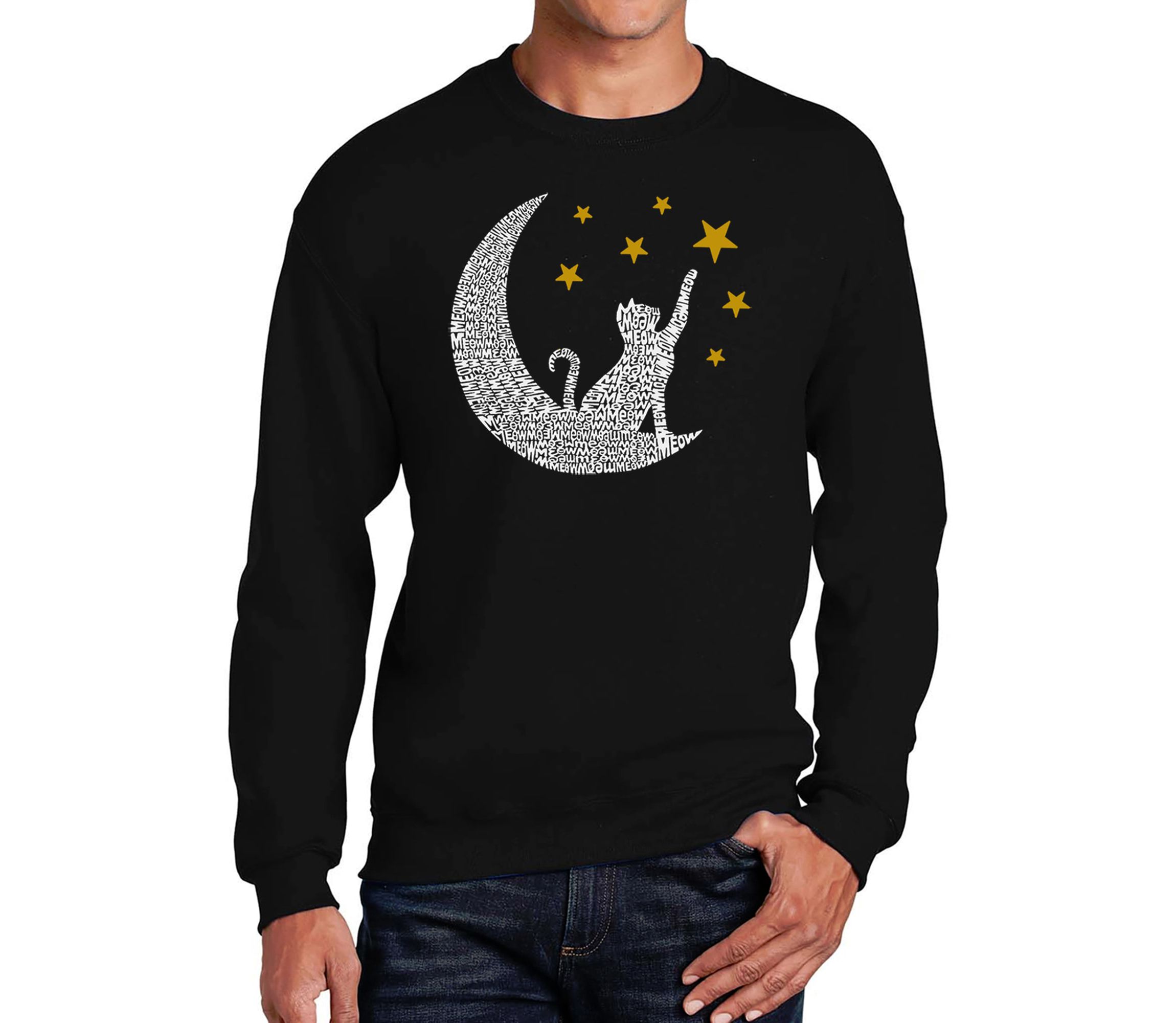 Mens Word Art Crewneck Sweatshirt - Cat Moon