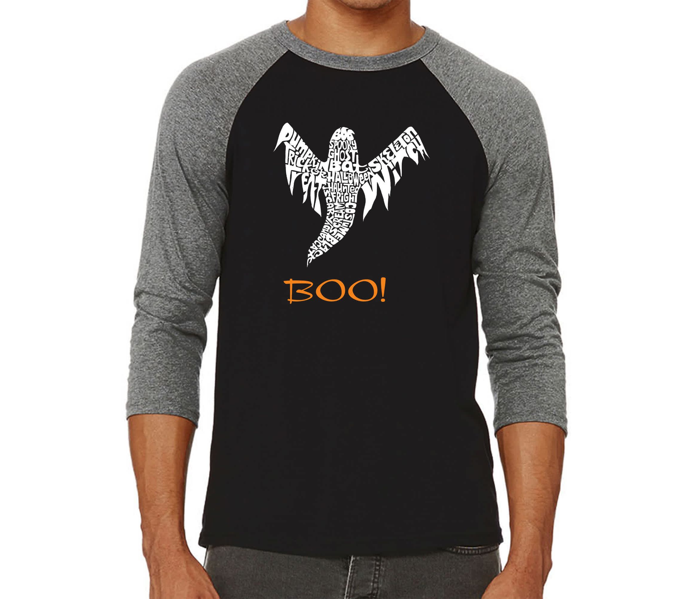 Mens Raglan Baseball Word Art T-Shirt  - Halloween Ghost
