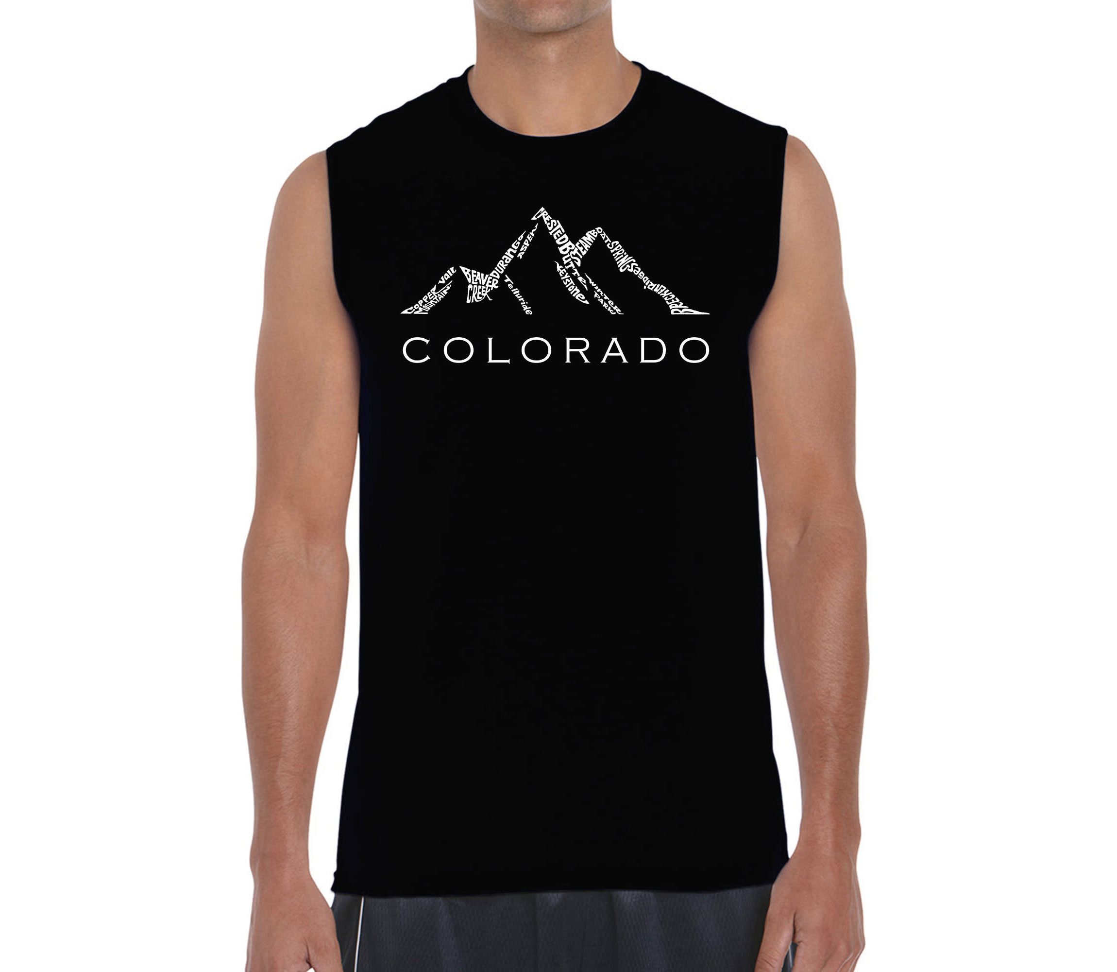 Mens Word Art Sleeveless T-shirt - Colorado Ski Towns