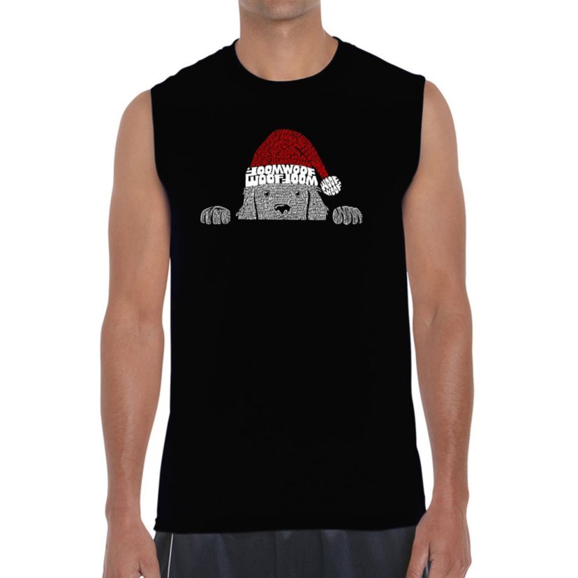 Mens Word Art Sleeveless T-Shirt  - Christmas Peeking Dog