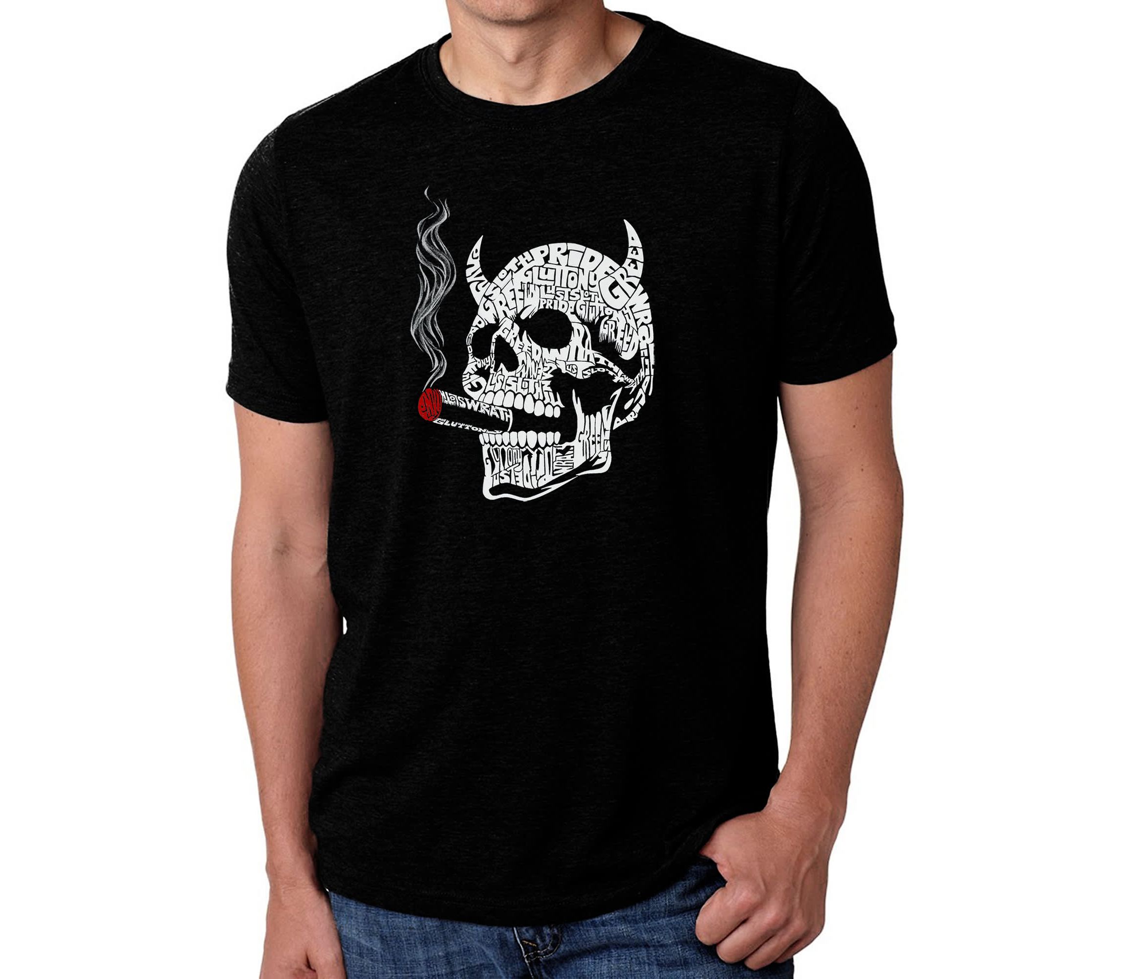 Mens Premium Blend Word Art T-Shirt - 7 Deadly Sins Skull