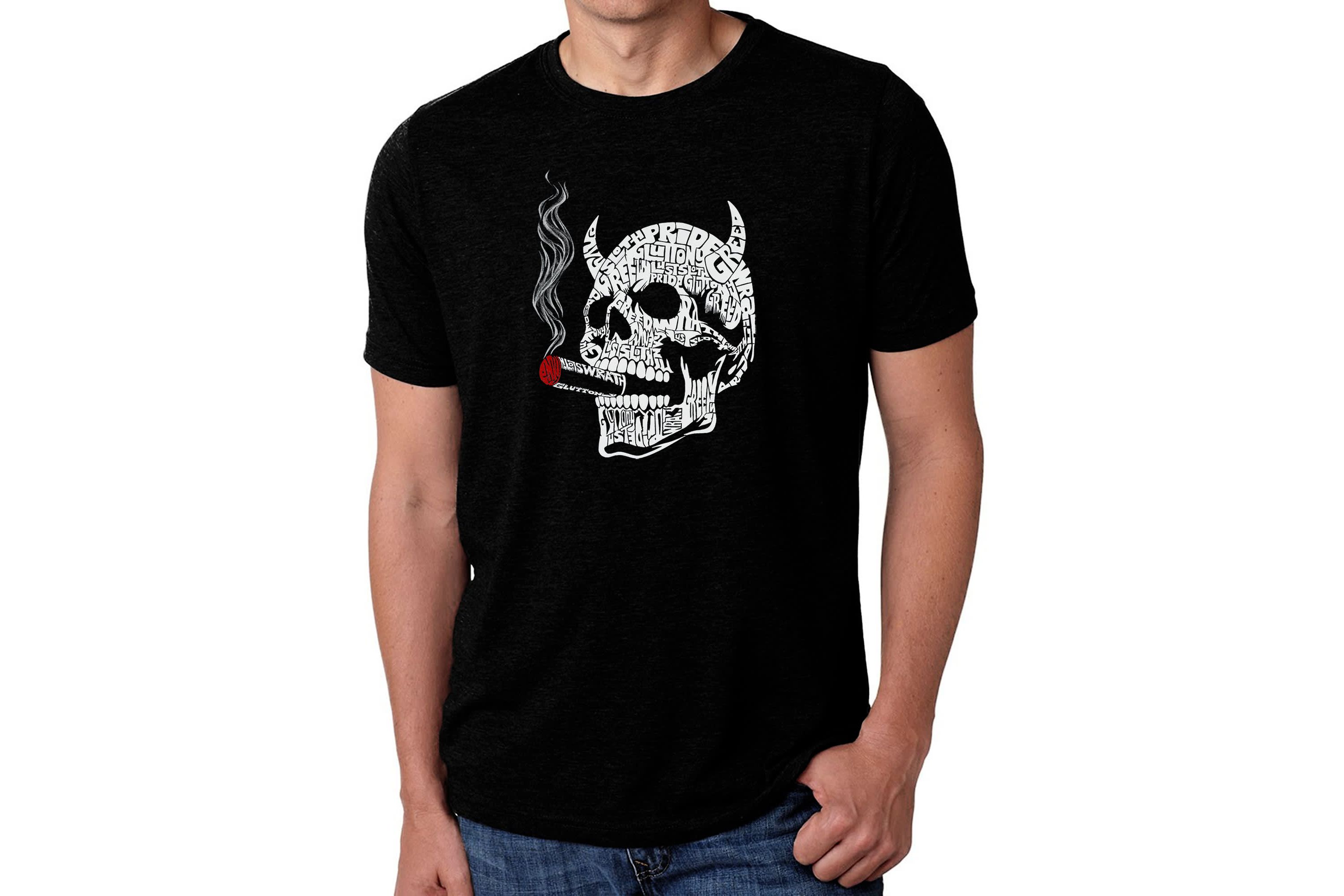 Mens Premium Blend Word Art T-Shirt - 7 Deadly Sins Skull