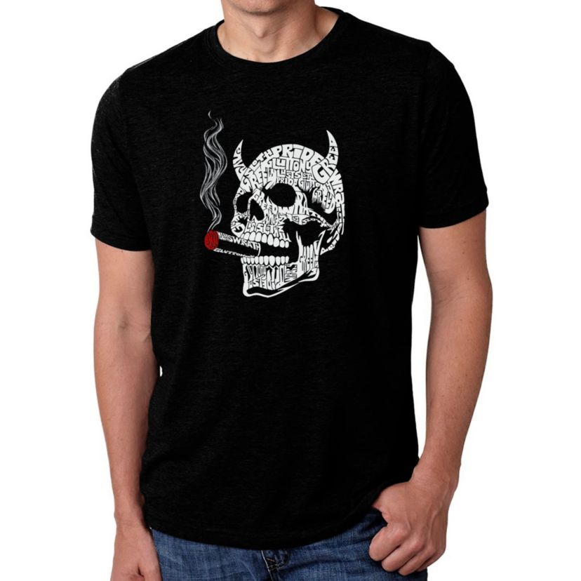 Mens Premium Blend Word Art T-Shirt - 7 Deadly Sins Skull
