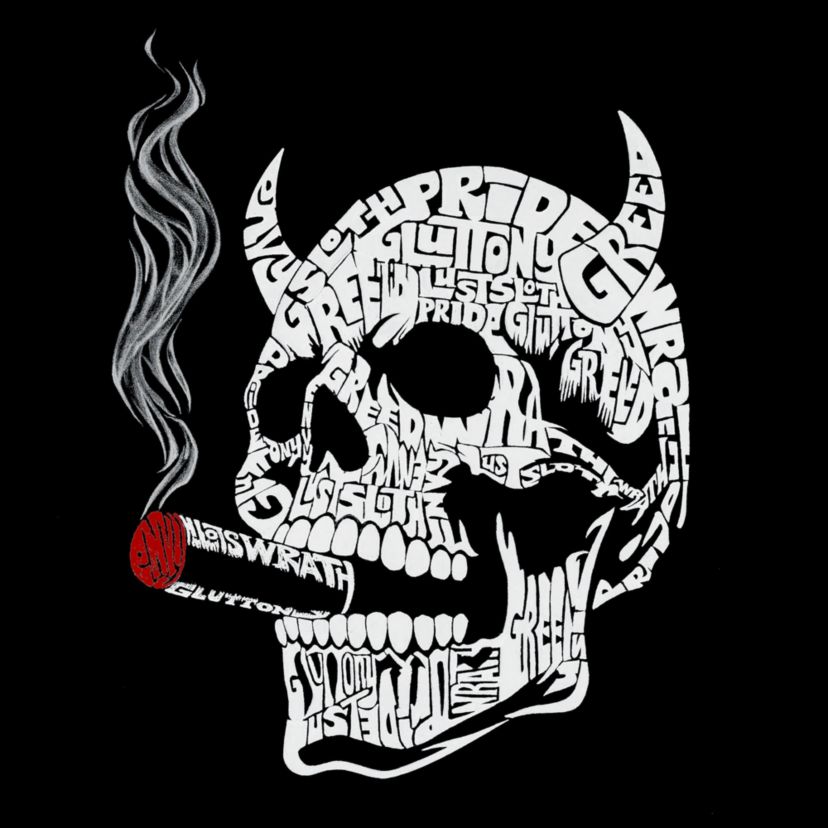 Mens Premium Blend Word Art T-Shirt - 7 Deadly Sins Skull