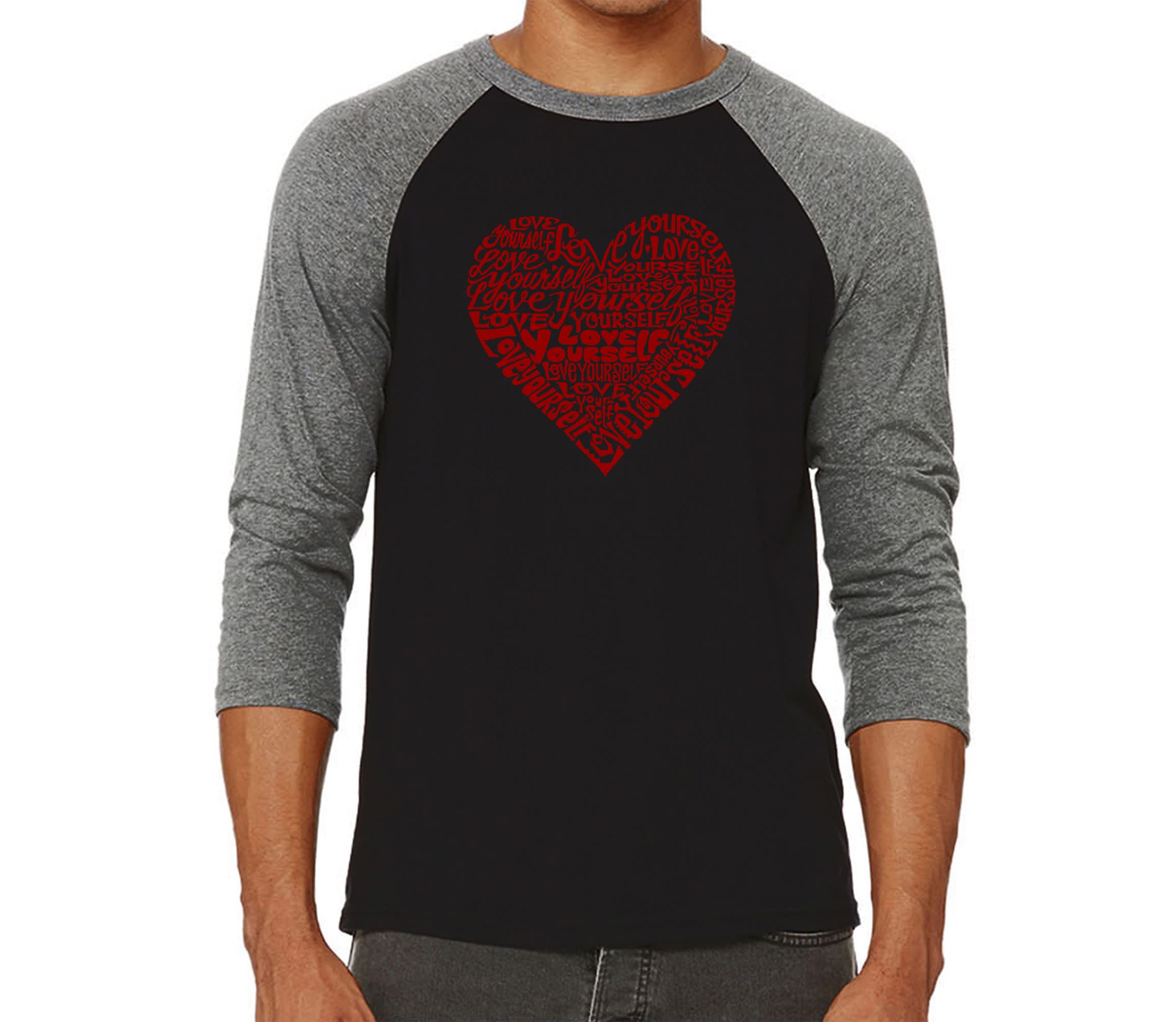 Mens Raglan Baseball Word Art T-Shirt  - Love Yourself