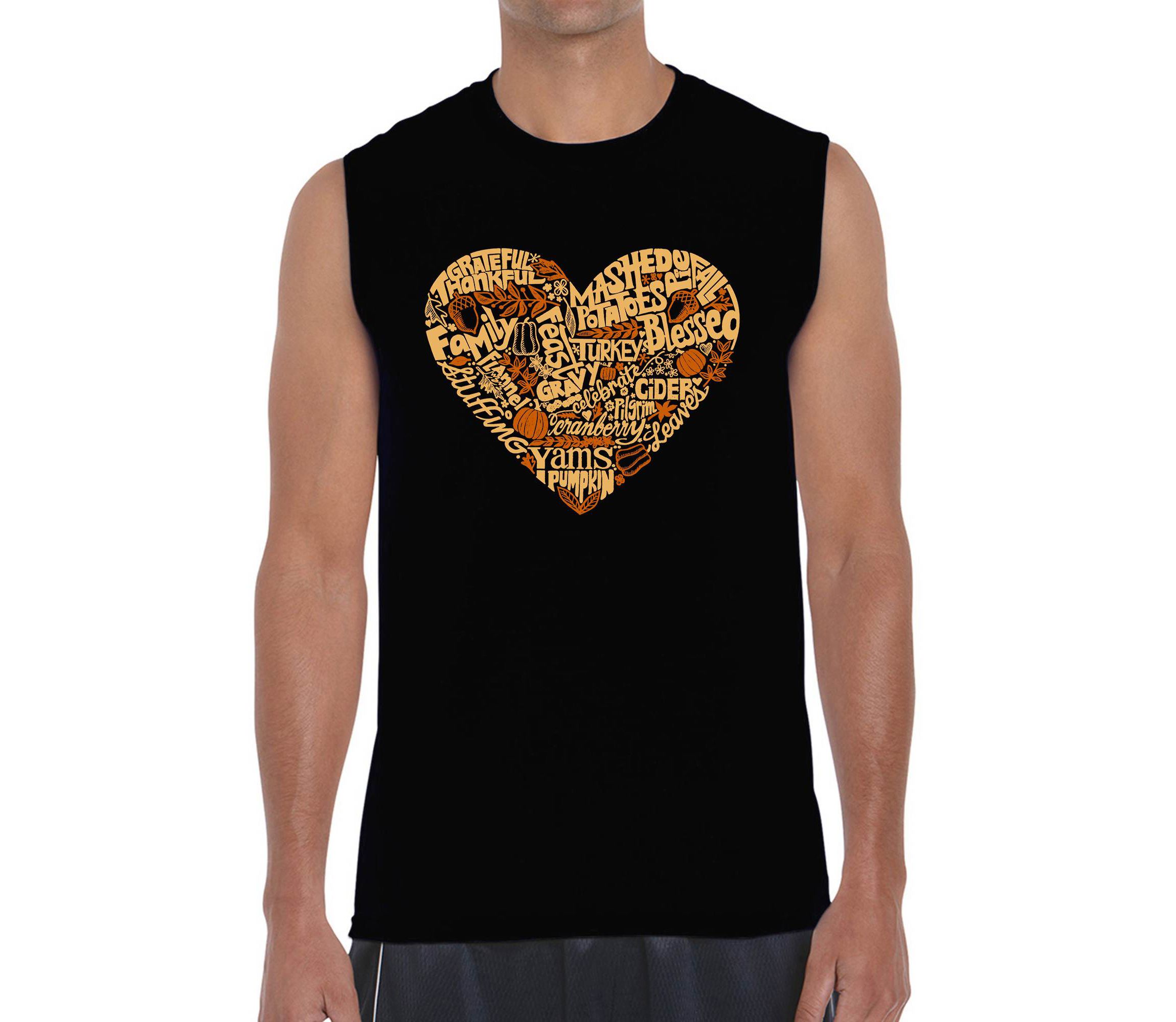 Mens Word Art Sleeveless T-Shirt - Thanksgiving Heart