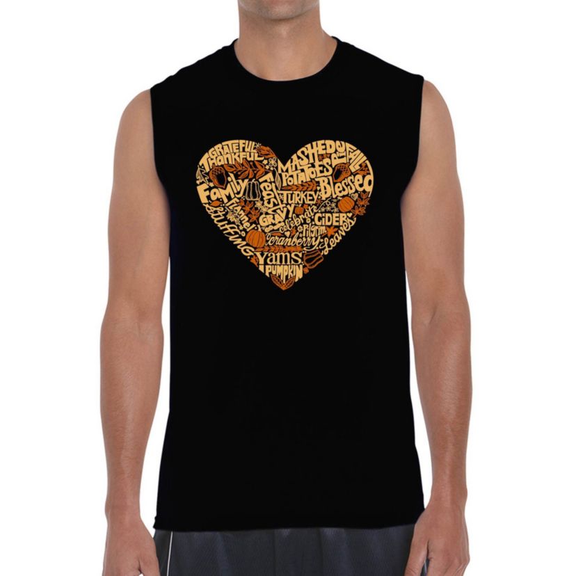 Mens Word Art Sleeveless T-Shirt - Thanksgiving Heart