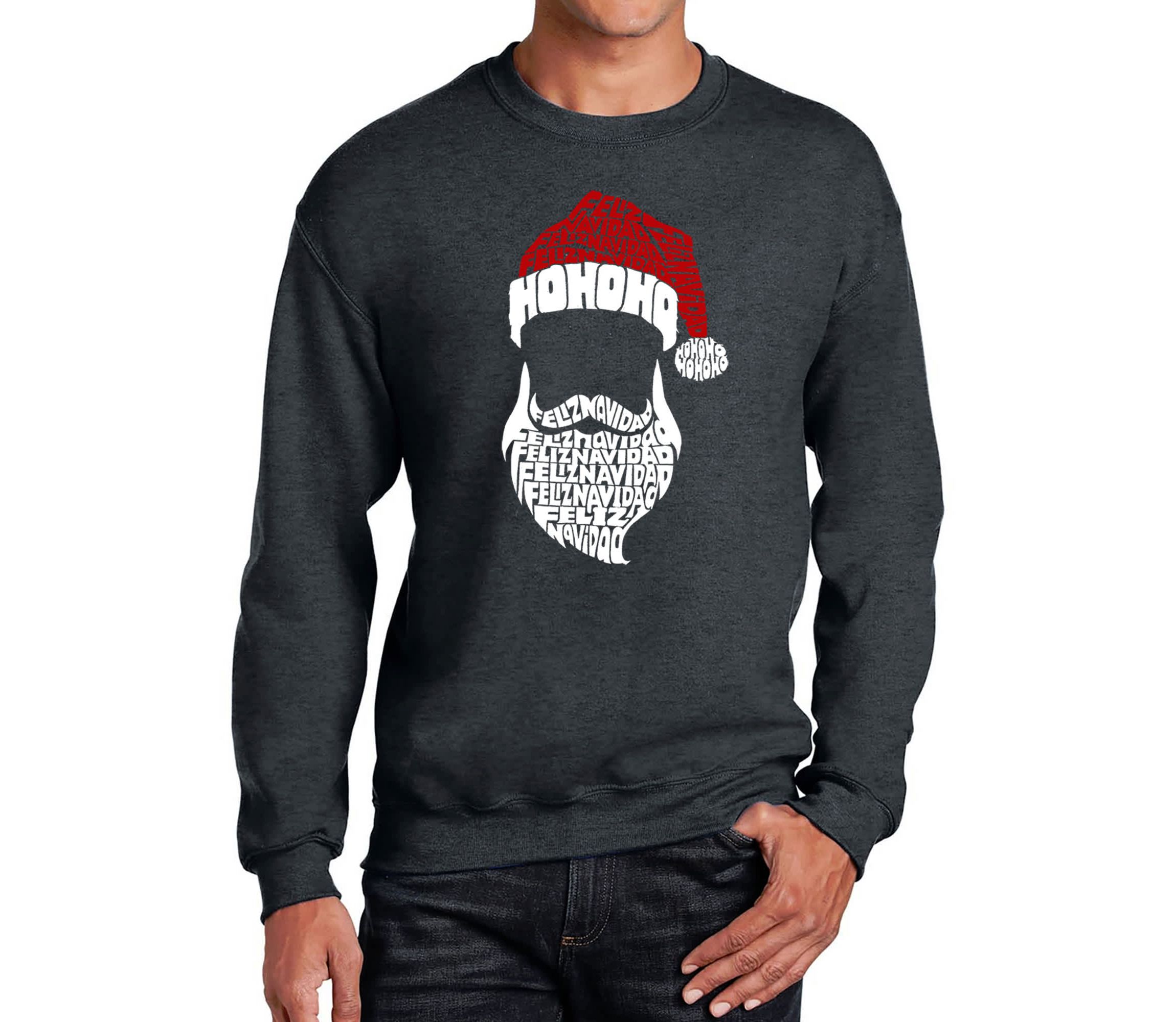 Mens Word Art Crewneck Sweatshirt - Feliz Navidad Santa Claus