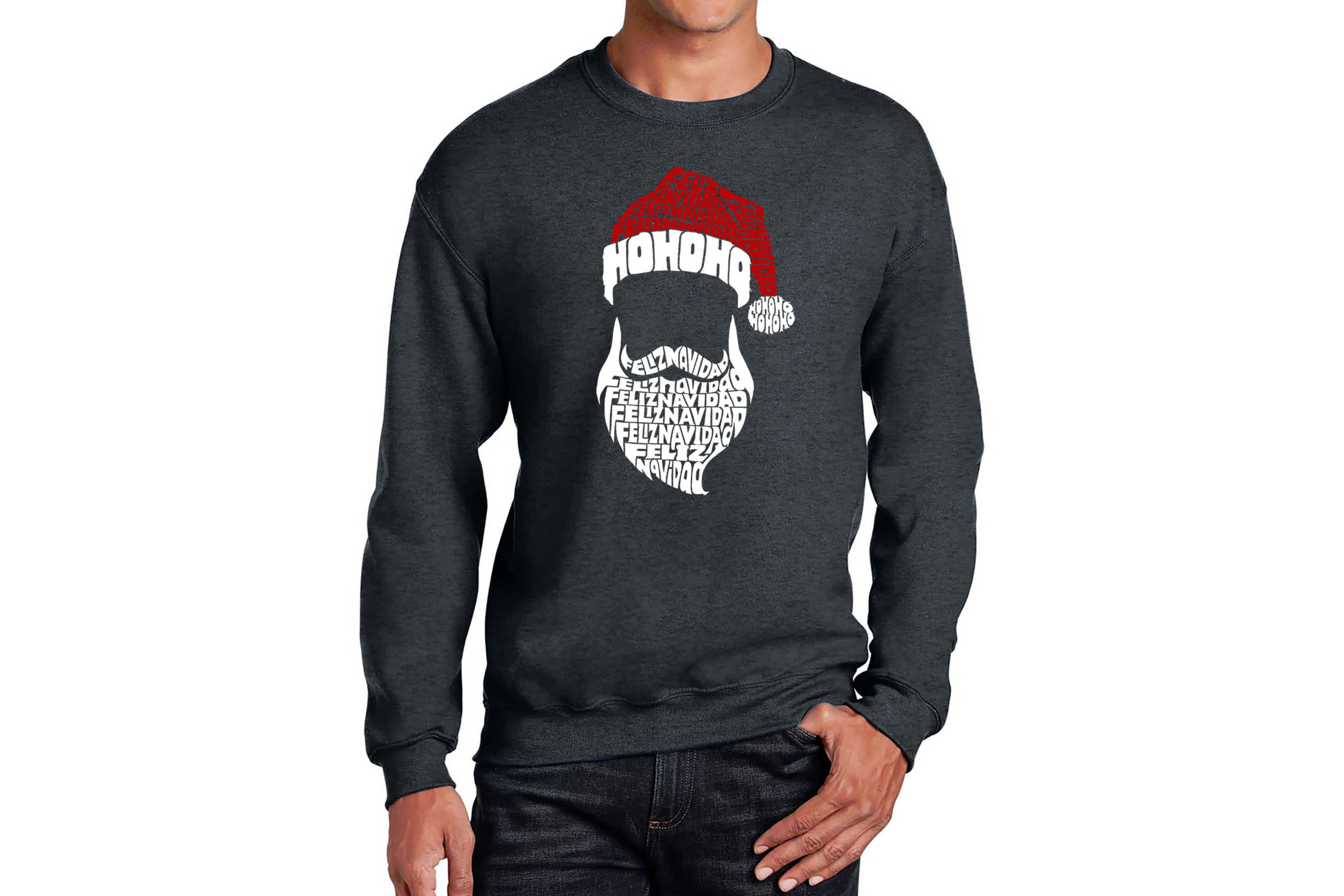 Mens Word Art Crewneck Sweatshirt - Feliz Navidad Santa Claus