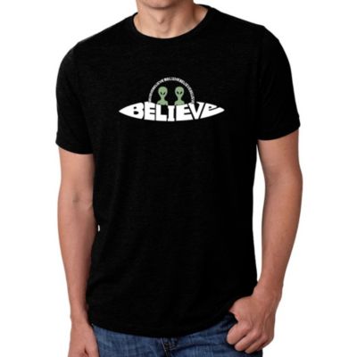 LA Pop Art Men's Premium Blend Word Art T-Shirt - Believe UFO, Black, Small