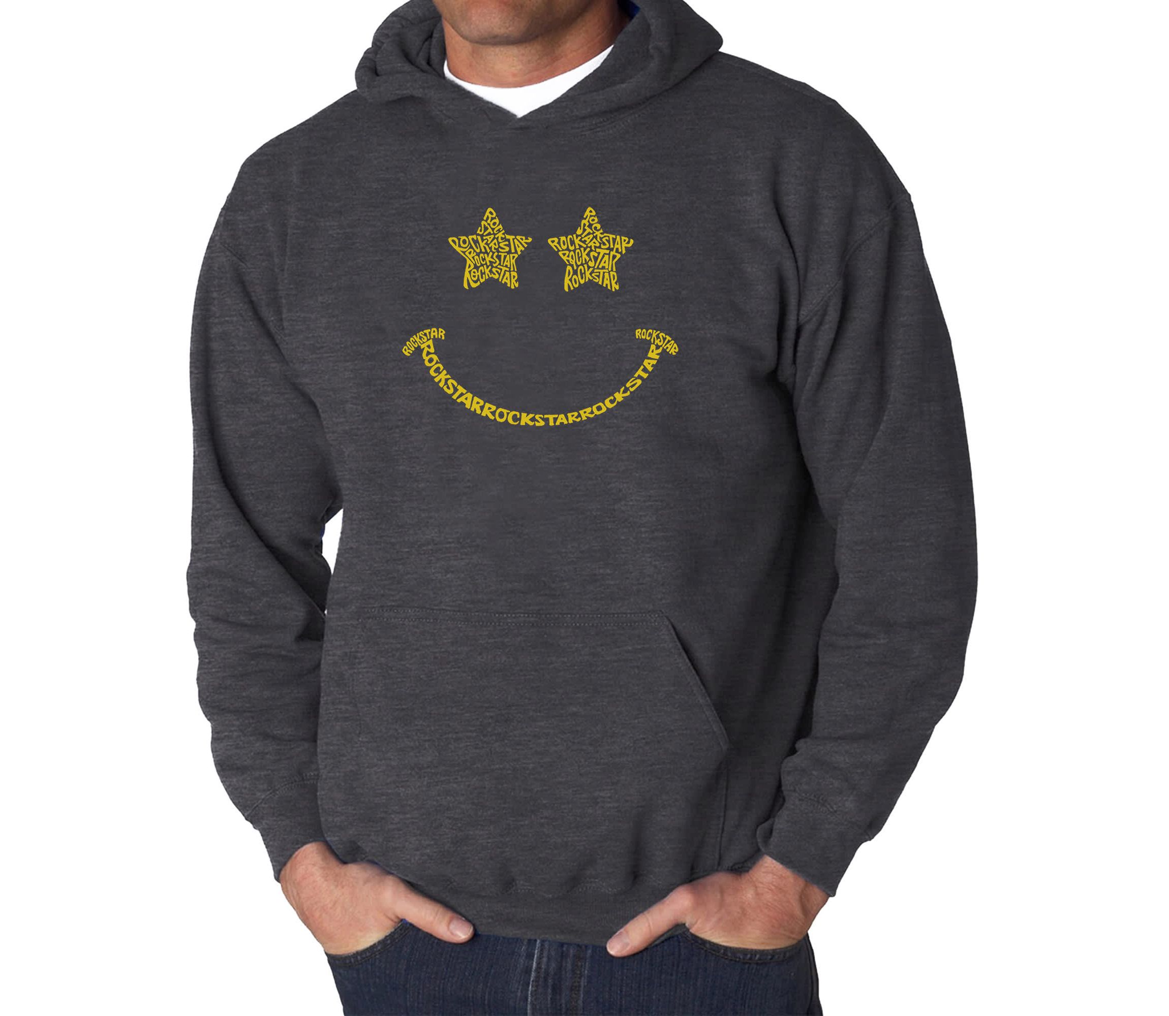 Mens Word Art Hooded Sweatshirt - Rockstar Smiley