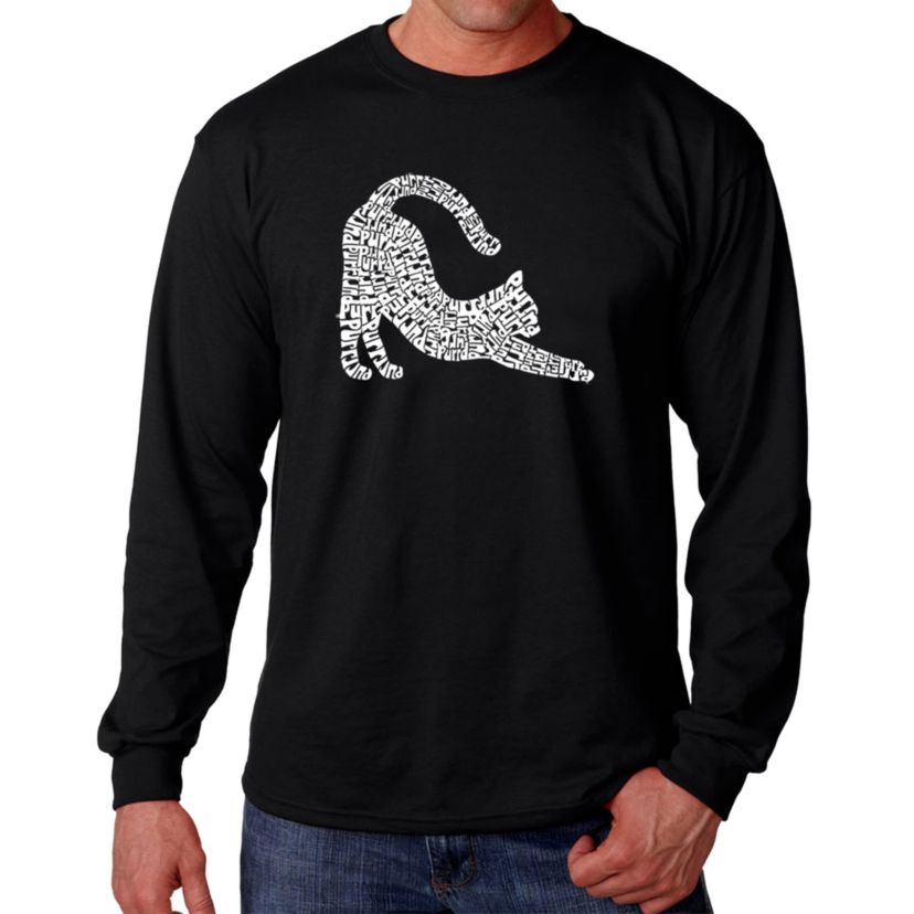 Mens Word Art Long Sleeve T-Shirt - Stretching Cat
