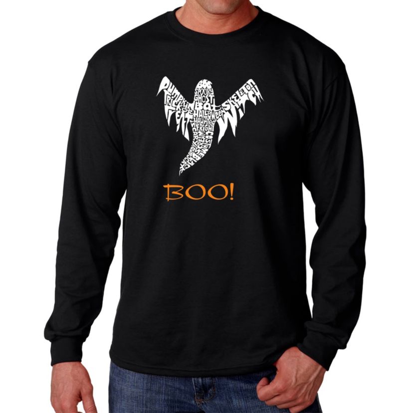 Mens Word Art Long Sleeve T-Shirt  - Halloween Ghost