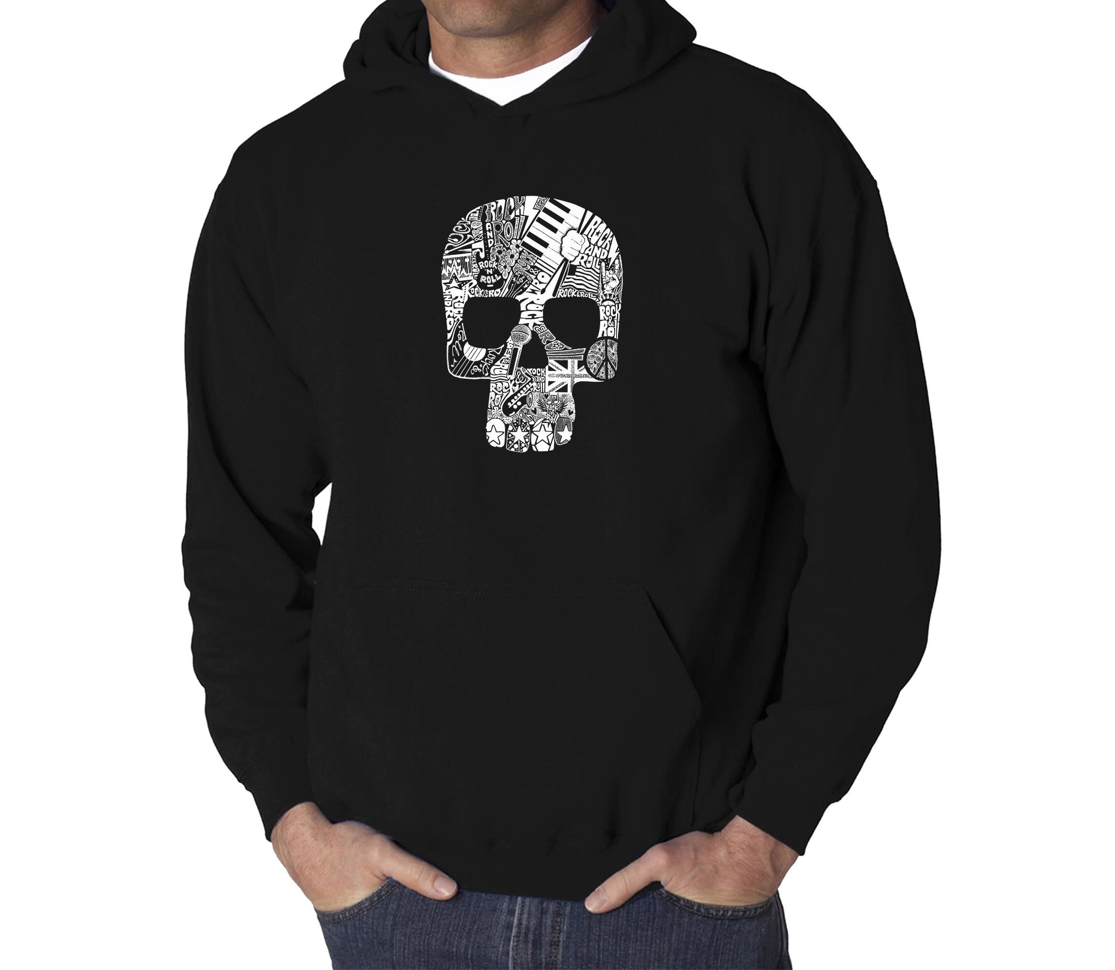 Mens Word Art Hooded Sweatshirt  - Rock n Roll Skull