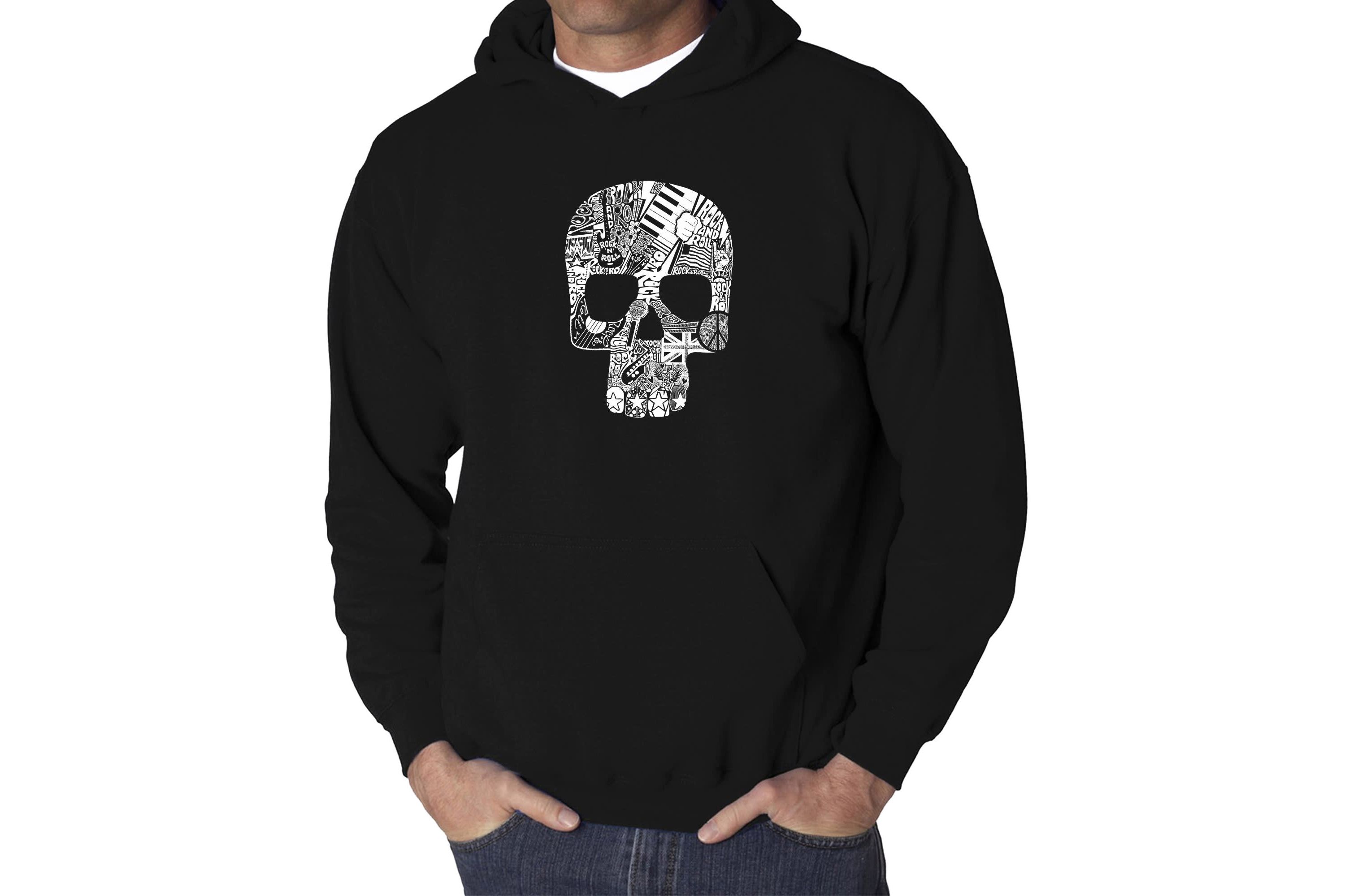 Mens Word Art Hooded Sweatshirt  - Rock n Roll Skull