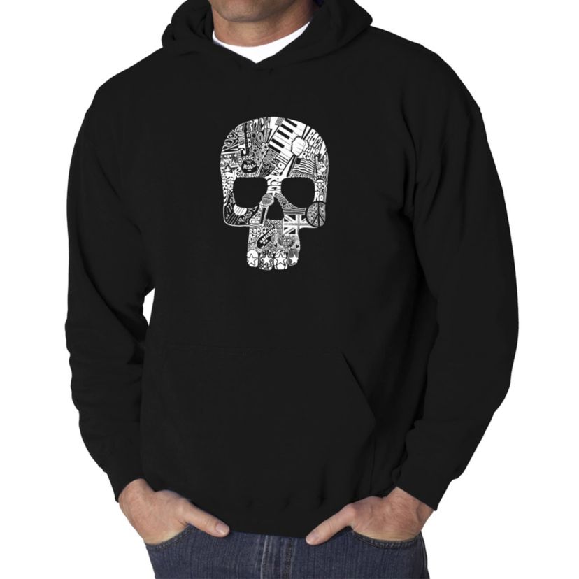 Mens Word Art Hooded Sweatshirt  - Rock n Roll Skull