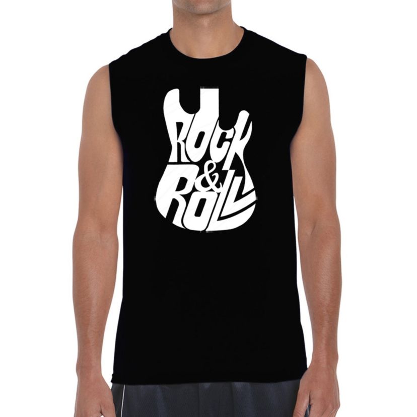 Mens Word Art Sleeveless T-Shirt - Rock And Roll Guitar