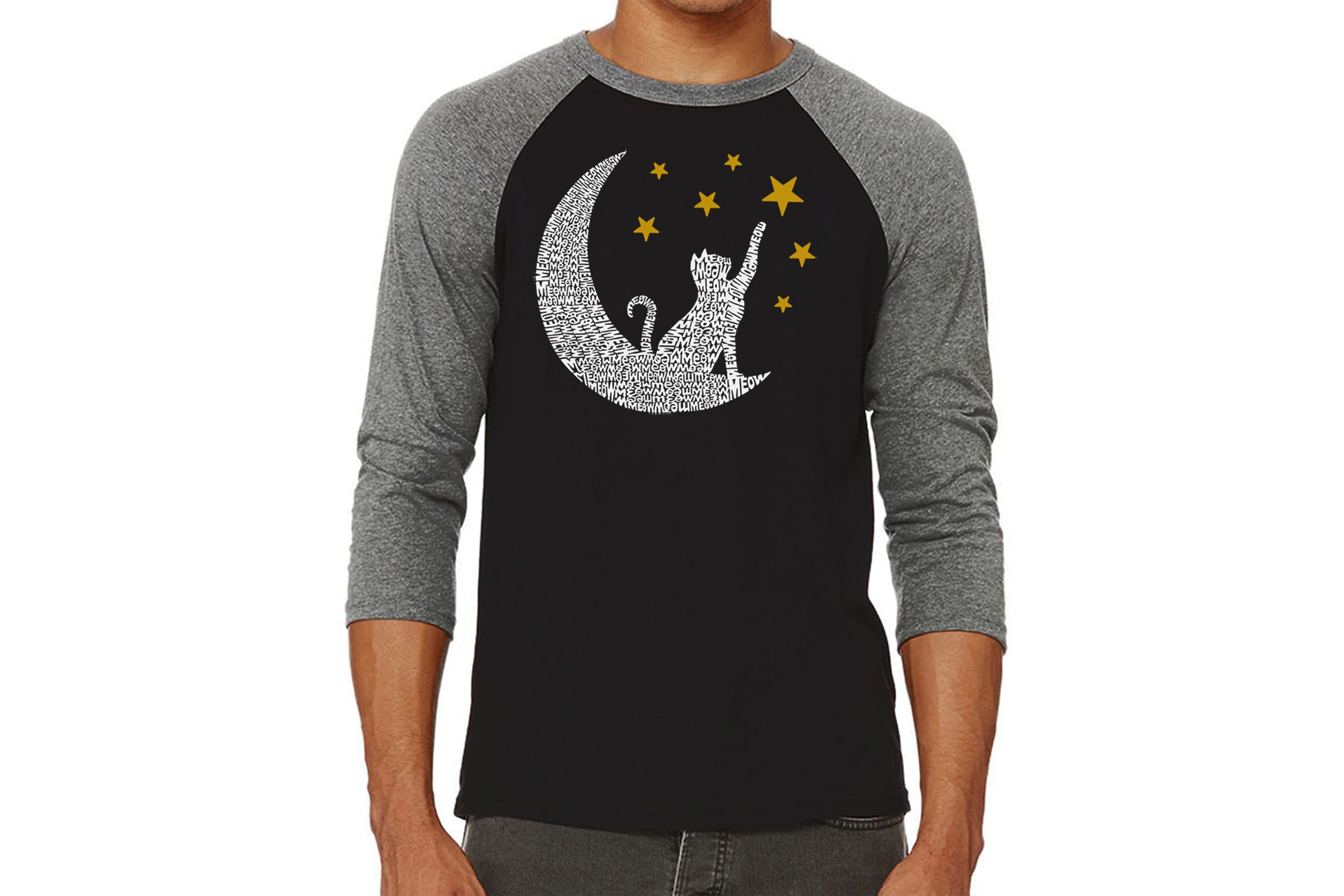 Mens Raglan Baseball Word Art T-Shirt - Cat Moon
