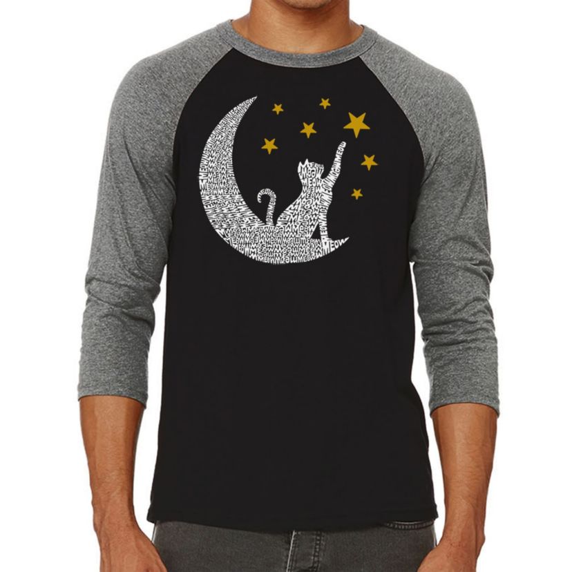 Mens Raglan Baseball Word Art T-Shirt - Cat Moon