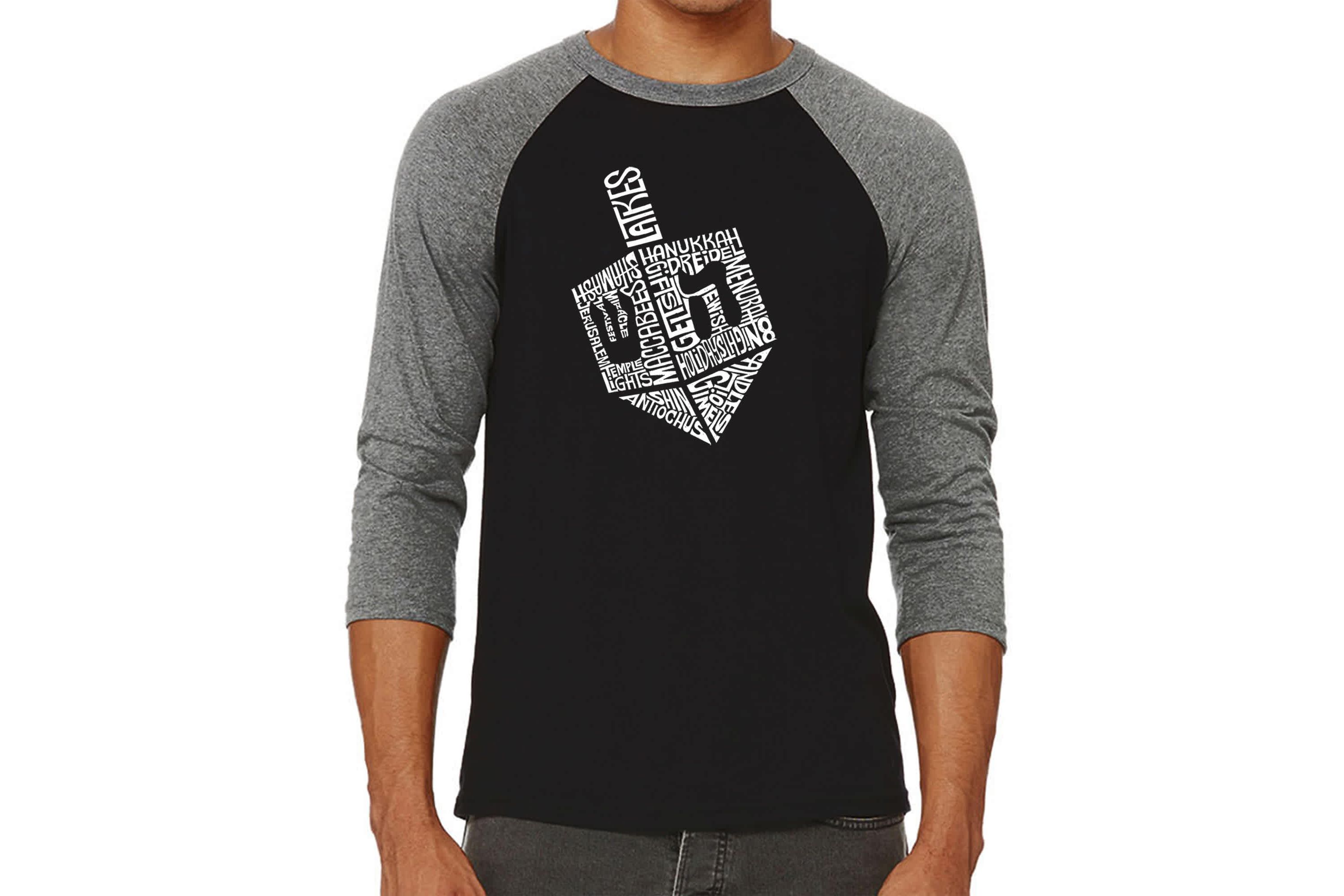 Mens Raglan Baseball Word Art T-Shirt  - Hanukkah Dreidel