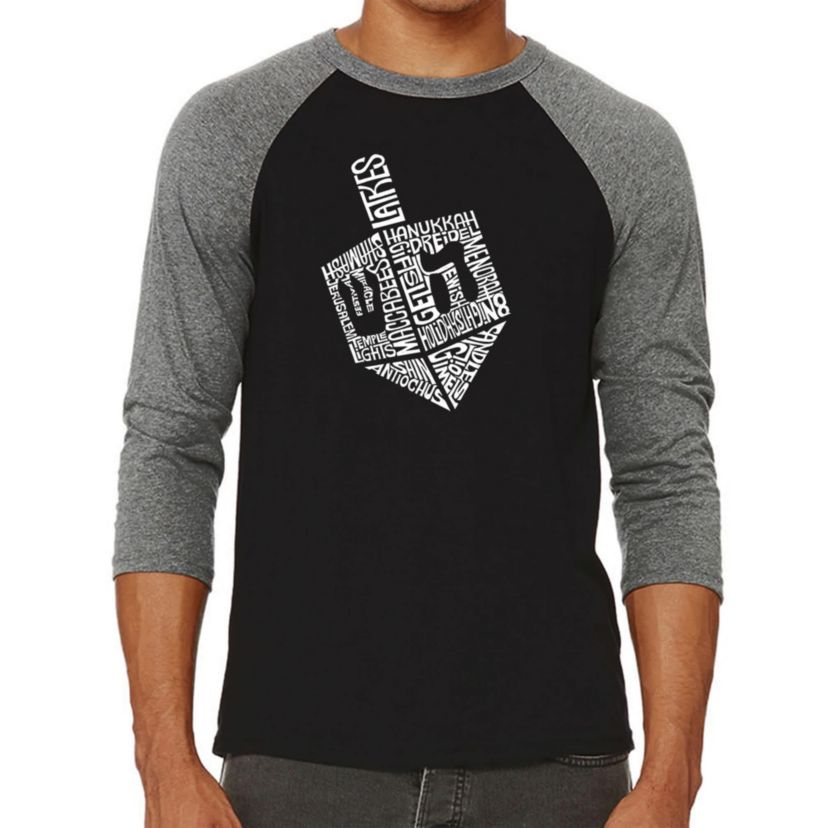 Mens Raglan Baseball Word Art T-Shirt  - Hanukkah Dreidel