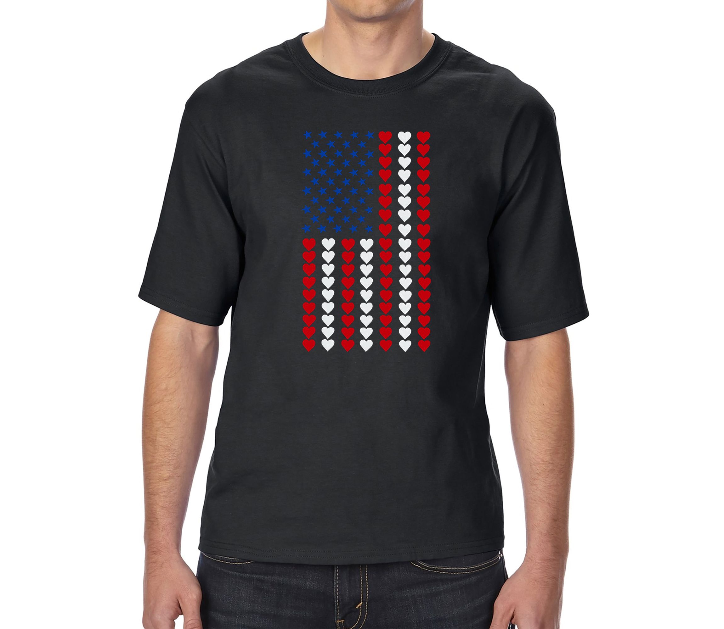 Mens Tall and Long Word Art T-Shirt - Heart Flag