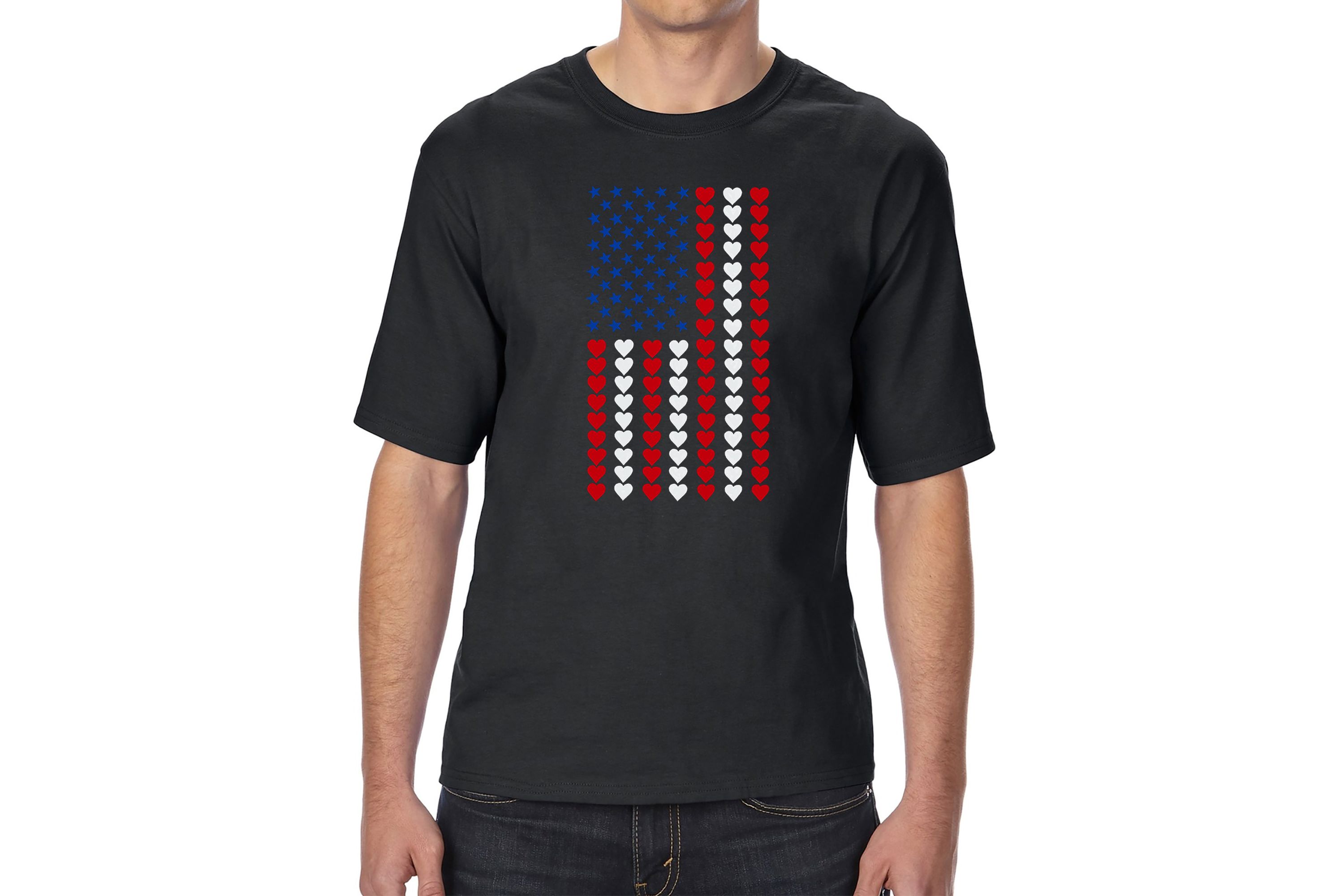 Mens Tall and Long Word Art T-Shirt - Heart Flag
